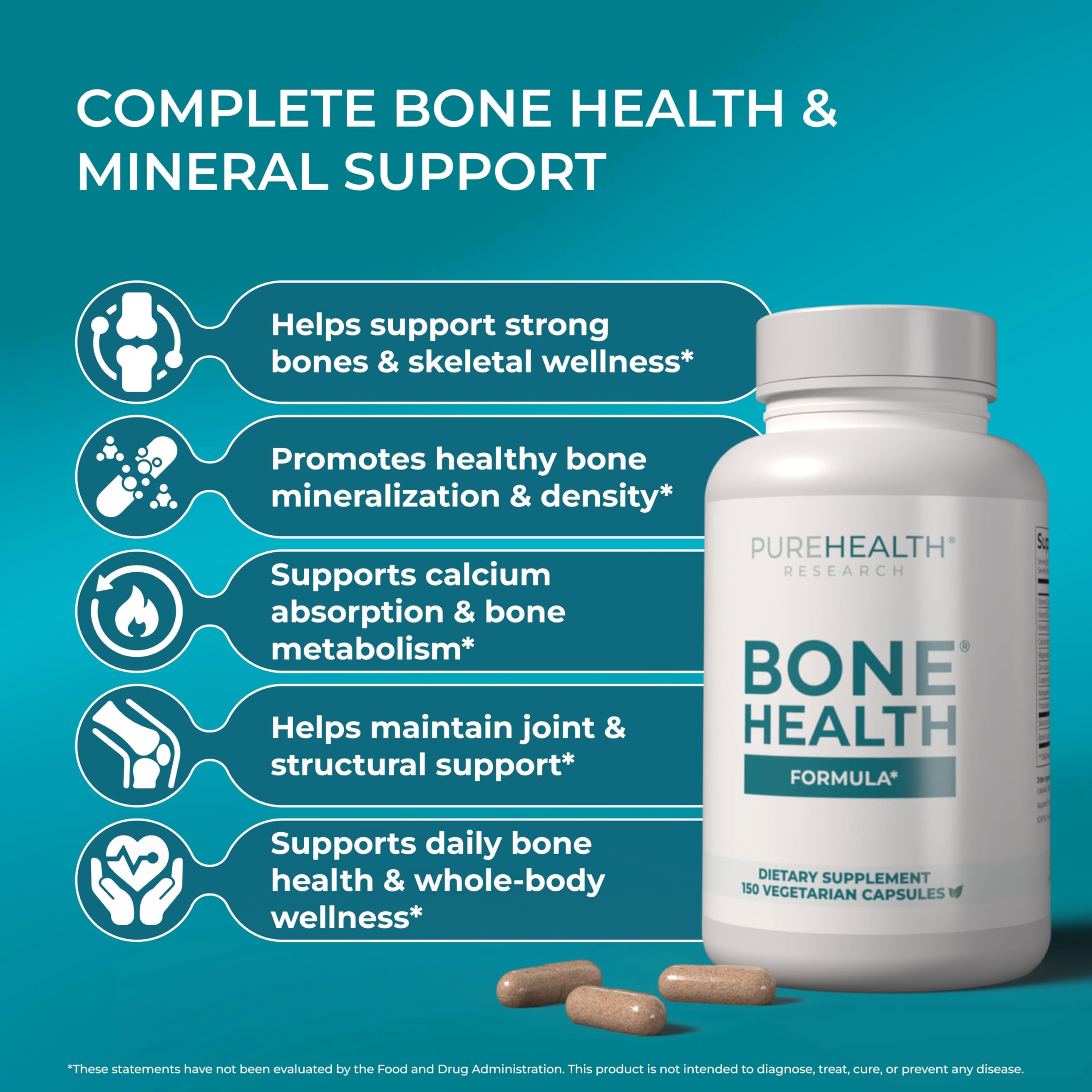 PUREHEALTH RESEARCH Bone Health - Bone & Skeletal Wellness - 1 Bottle — Amazon image 3