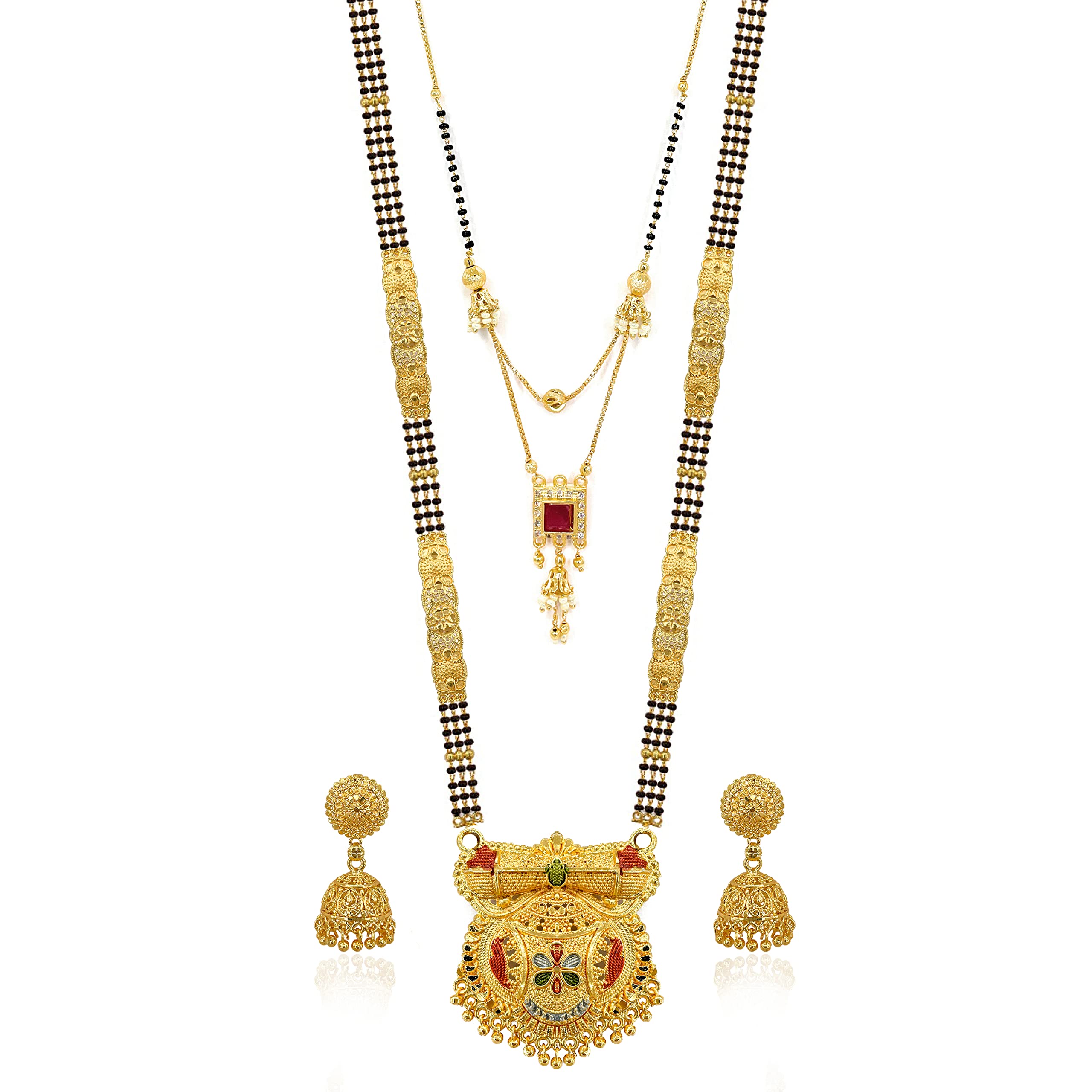 Brado Jewellery Traditional Gold Plated 30inch Long and 18inch short 2 Inch Earring Combo Of 2 Mangalsutra/Tanmaniya/nallapusalu/Black Beads For Women and Girls (B09MTQNH8W) Amazon Price History, Amazon Price Tracker