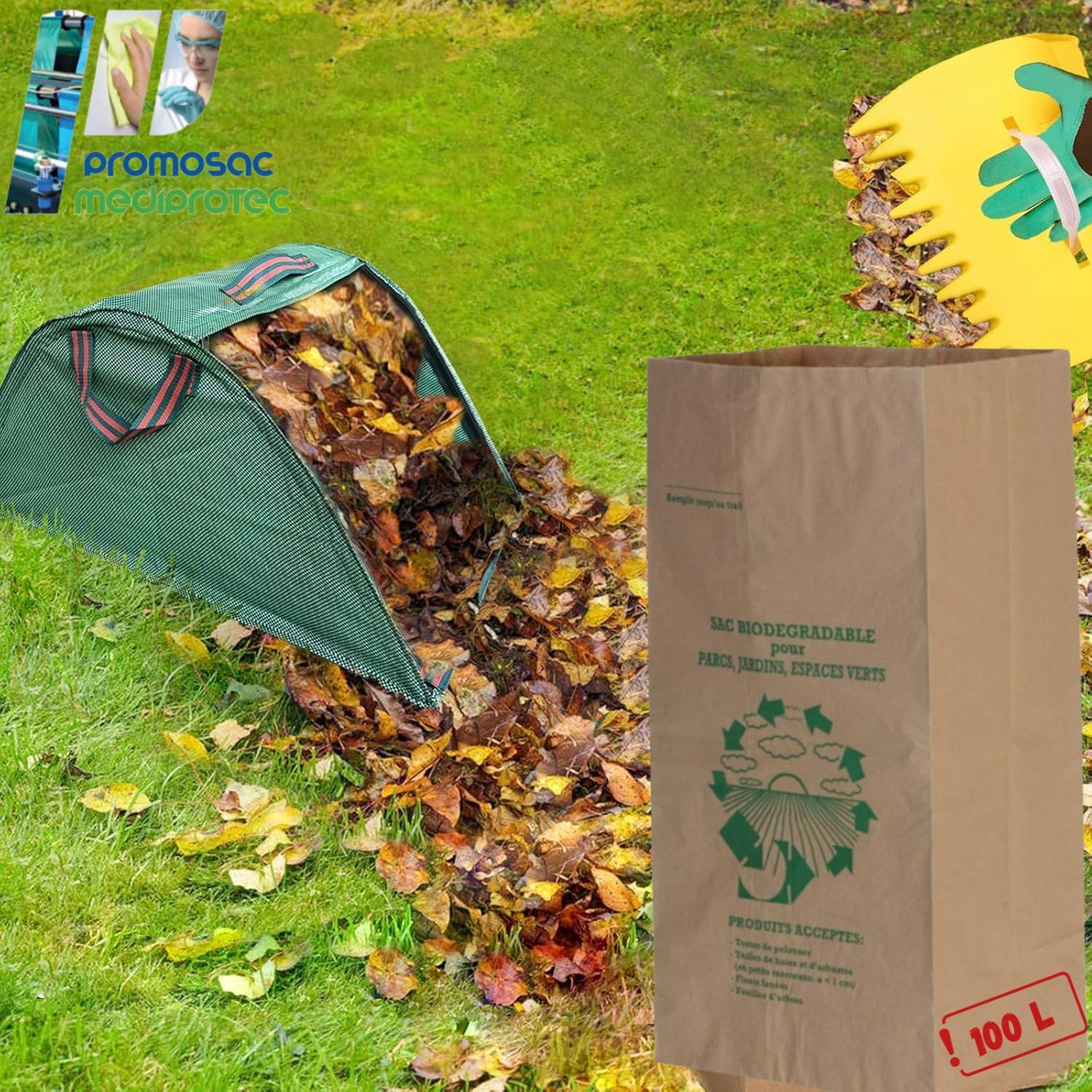 Bolsa de residuos vegetal biodegradable | Lote ecológico de 25 bolsas de residuos verdes para jardín | vegetales: hojas, ramas, hierbas, orgánicas | Capacidad 100 L | Papel Kraft muy resistente |