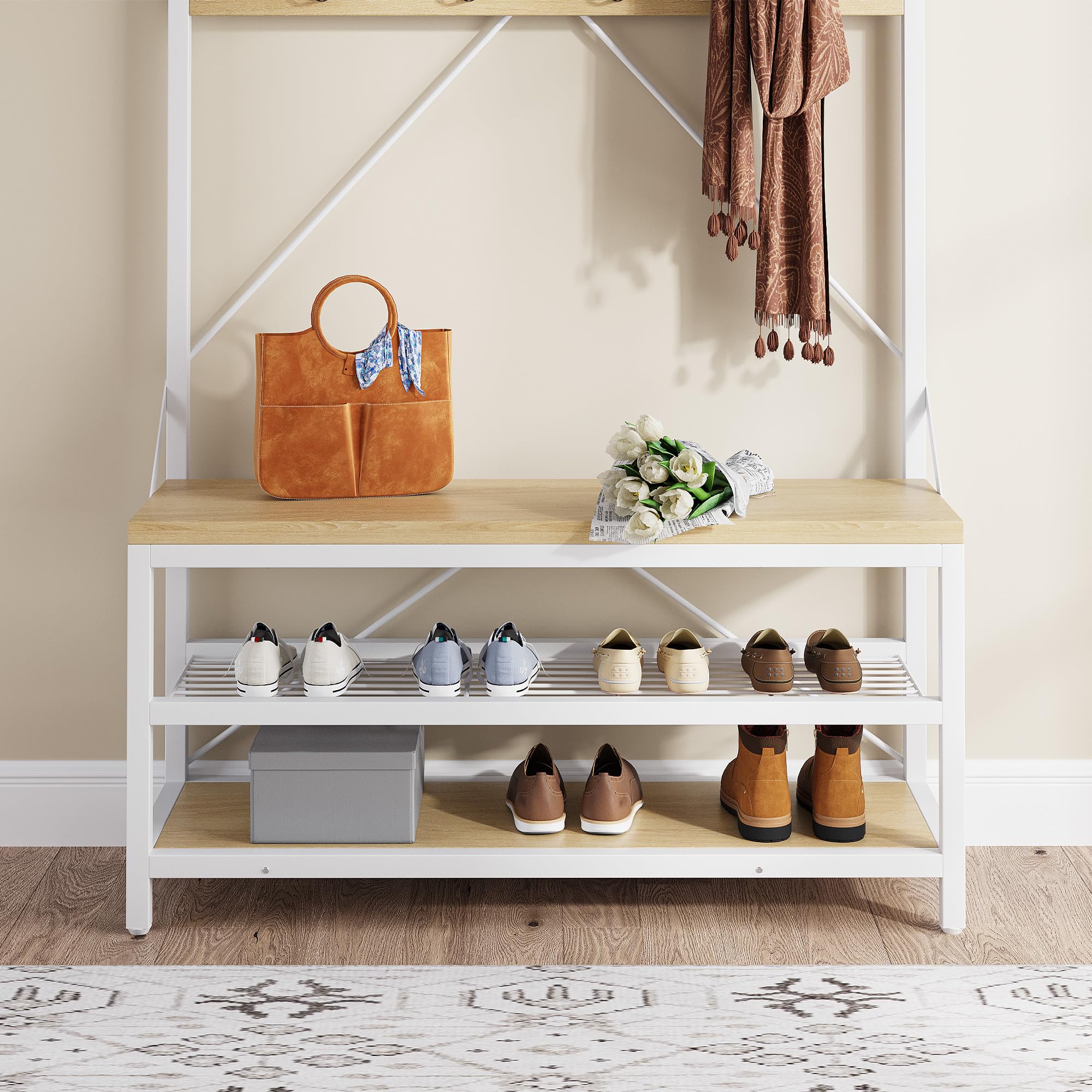 Garderobenständer 4-in-1 Mit Schuhbank, 8 Haken, 101x40x183 cm