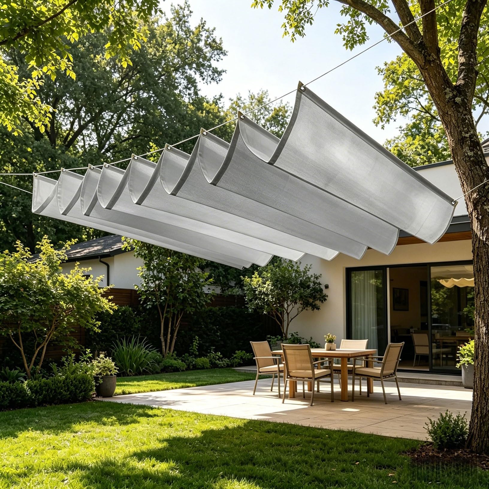 Retractable Sun Shade Sail 300 x 550 cm Custom Adjustable Waterproof UV Block Rectangle Outdoor Awnings Shade Sails Retractable with Grommets, Free Rope for Outdoor Garden Yard, Light Grey