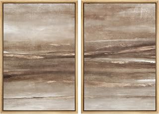 MUDECOR Framed Canvas Print Wall Art Set Earth Tone Abstract Horizon Brown and Beige Illustrations Modern Art Decorative Bohemian Calm/Zen for Living Room, Bedroom, Office - 24"x36"x2 Natural