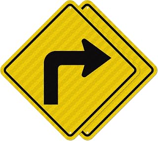 2 Pack Right Turn Ahead Warning Sign 12" x 12" Reflective Aluminum | Waterproof Rust-Free Metal, Pre-drilled, Yellow Diamond, Arrow Symbol for Driveway, Parking Lot, Construction, Road