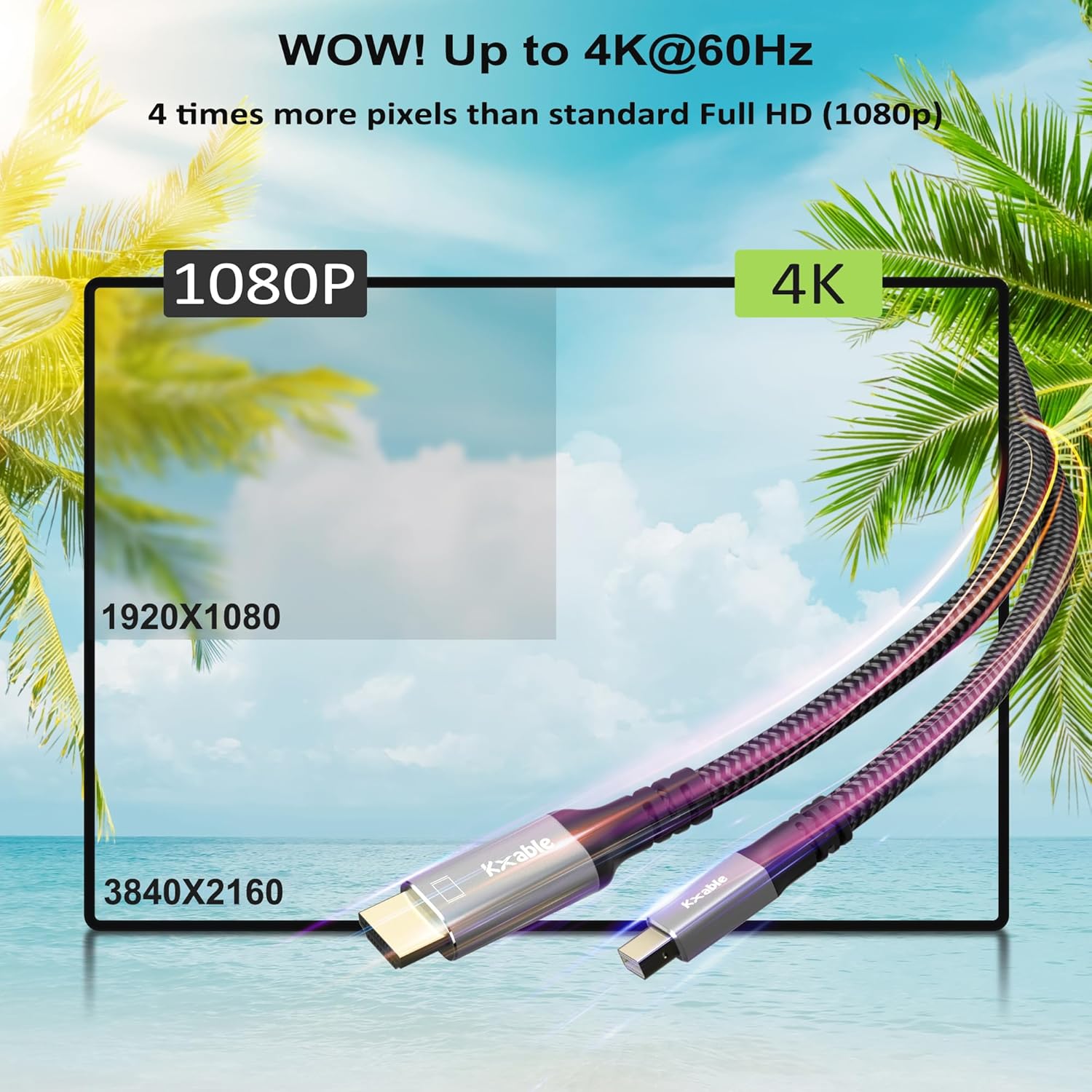 4K Mini DisplayPort to HDMI Cable 20FT, [4K@60Hz, Gold-Plated Plugs, Aluminum Shell, Nylon Braided], Mini DP to HDMI Cord, Compatible with MacBook Air/Pro, Surface Pro, Monitor, Projector and More