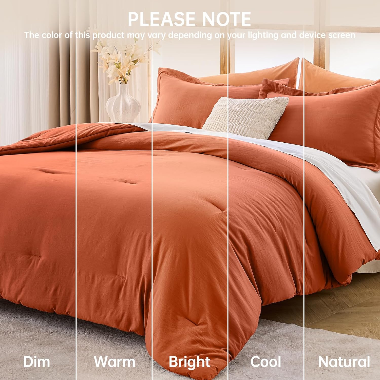 MUXHOMO Queen Comforter Set, All Season Ultra Soft Down Alternative Bedding - 3 Piece Lightweight Bed Set Includes 1 Comforter (90"x90") and 2 Pillow Shams (20"x26"), Burnt Orange - Image 9
