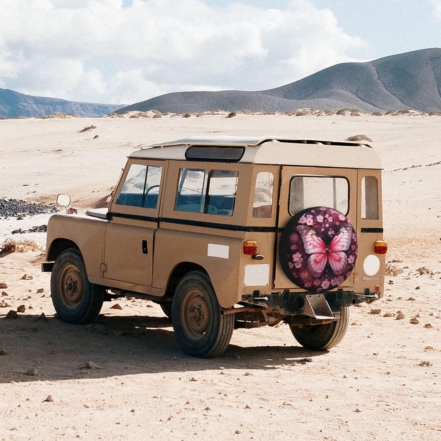 Spare Tire Cover Weatherproof Wheel Cover Fit for Jeep Wrangler Rv SUV Truck Travel Trailer 17" Pink Flower Butterfly Tire Cover