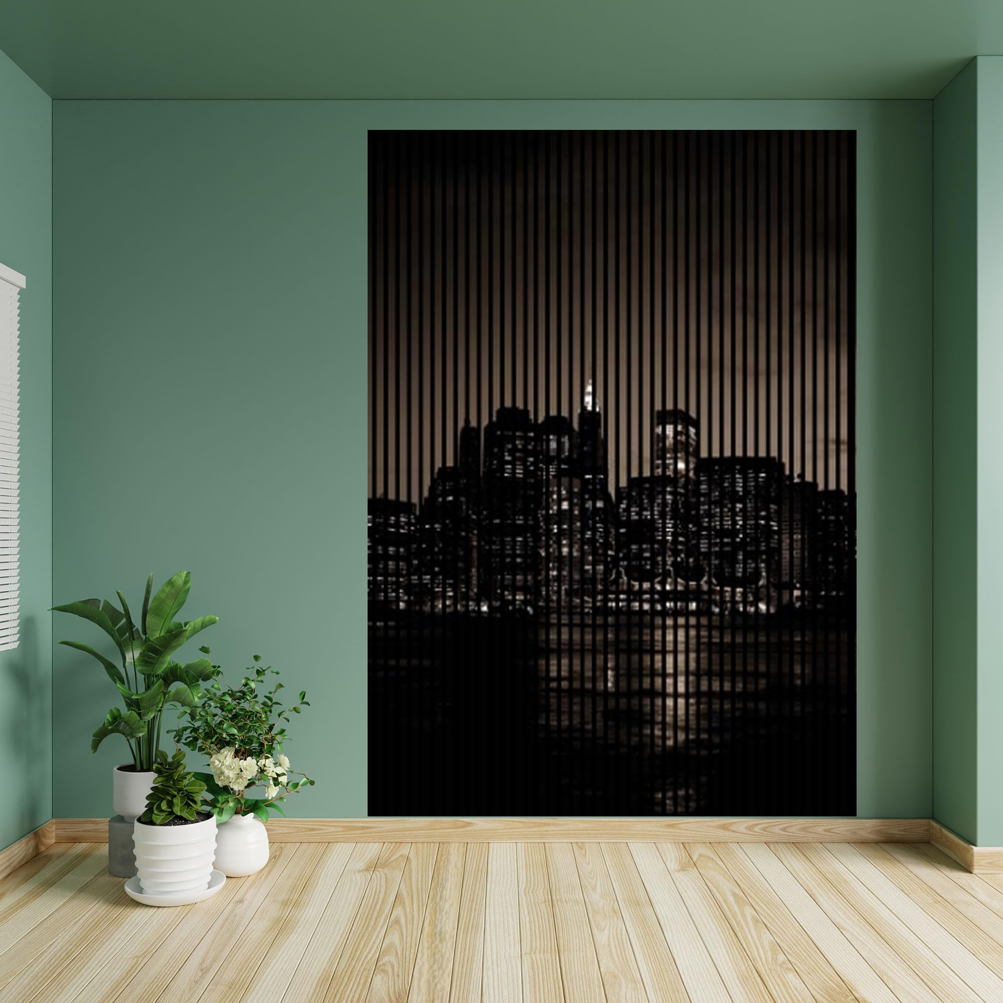 Panele akustyczne z nadrukiem cyfrowym New York02 19 x 1693 x 2400 mm New York Skyline noc MDF włókna PET panele ścienne czarne 3 pojedyncze płyty