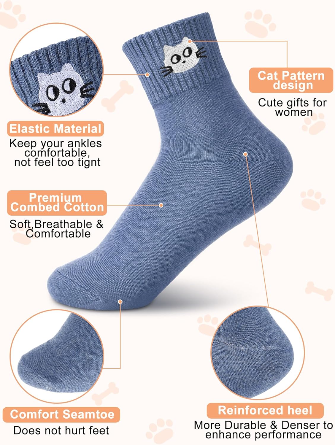 Eurzom 10 Pairs Socks Womens Crew Elastic Ankle Length Cotton Socks Aesthetic Cute Lightweight Low Cut Gifts for Women - Image 4