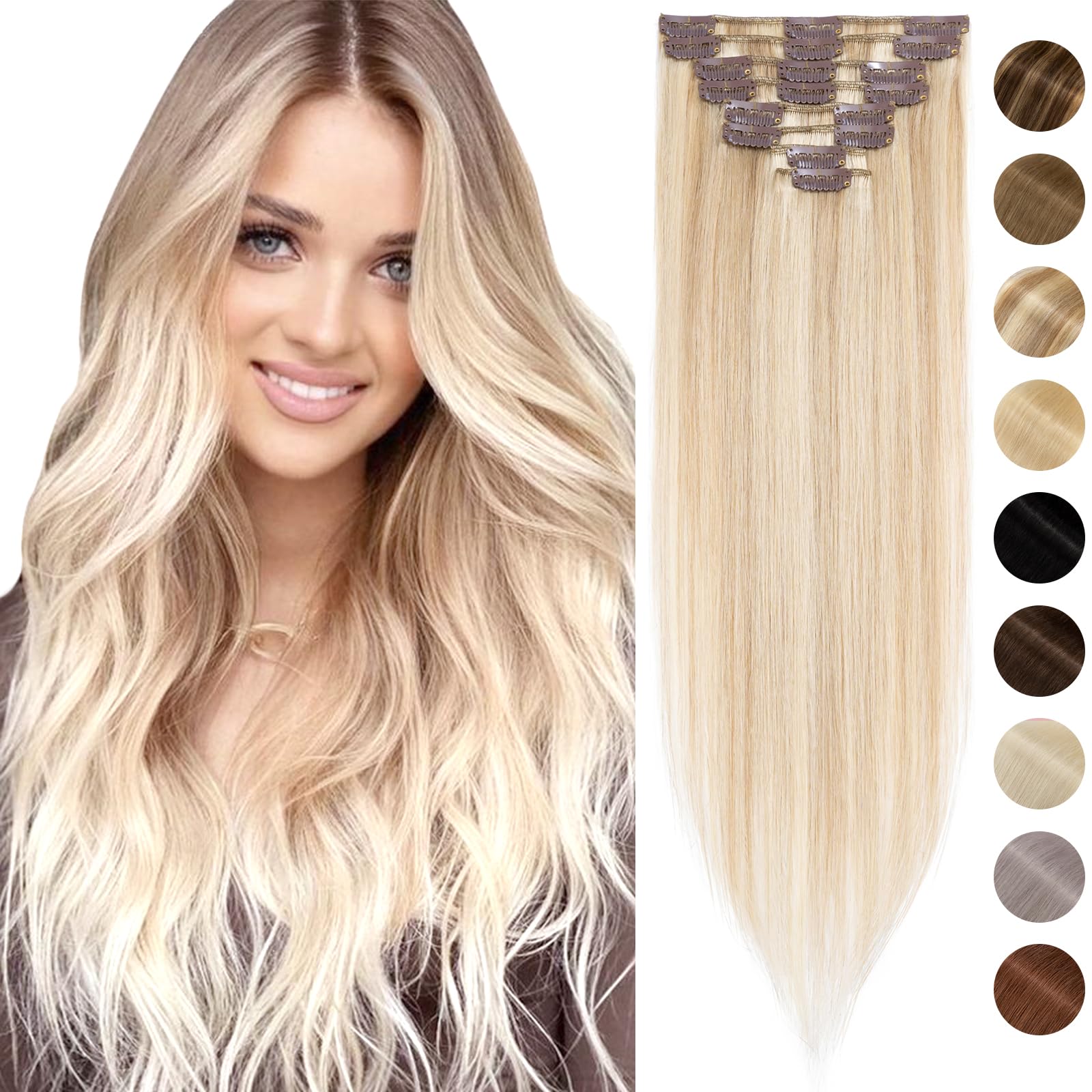 Silk-co Real Hair Extensions Hair Extensions Clip in Human Hair ...