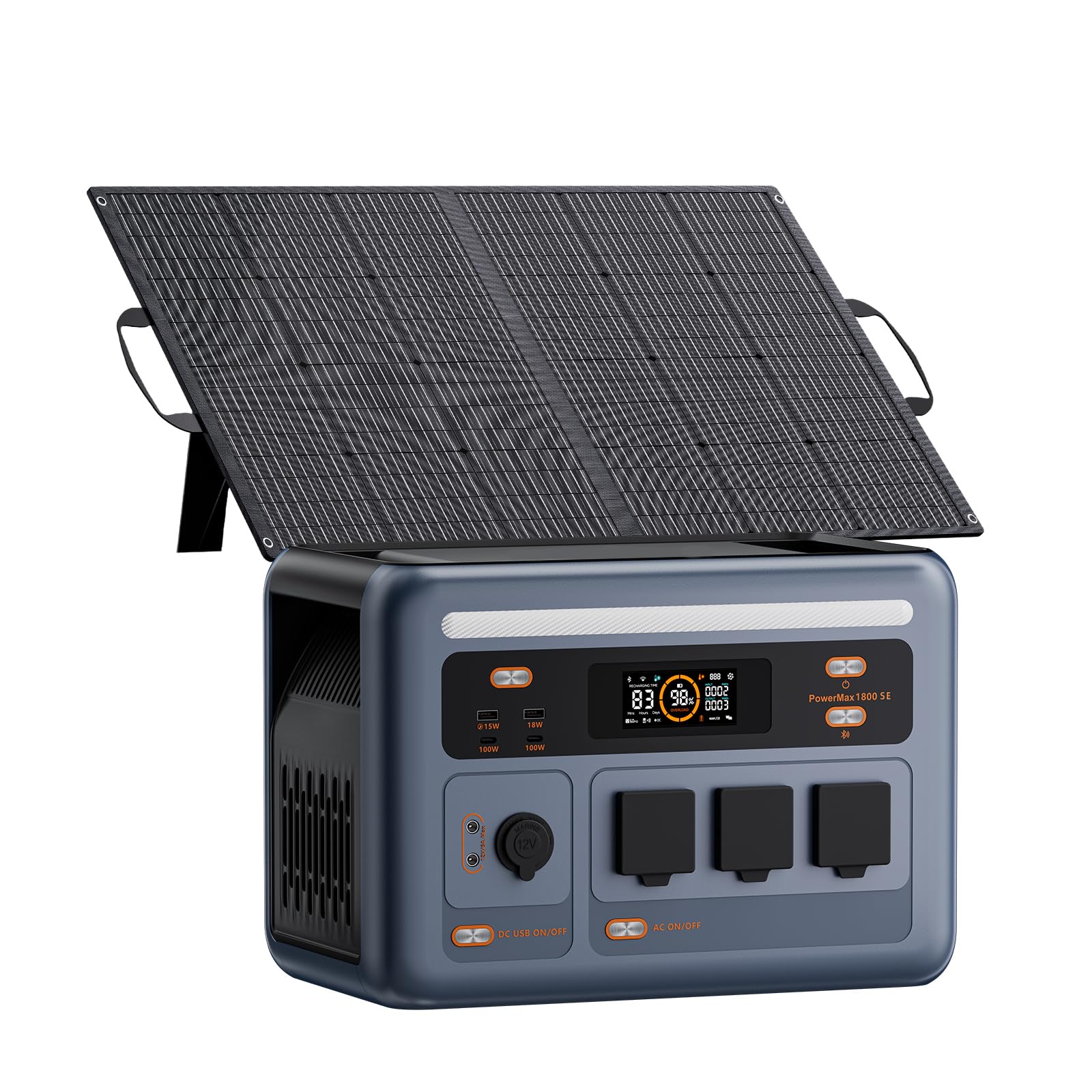 OSCAL PowerMax 1800SE Estación de Energía Portátil con Panel Solar de 100W, 1800W de Potencia de Salida, Batería LFP de 1024Wh, App, UPS, para Apagones, Camping, Autocaravana, Emergencias