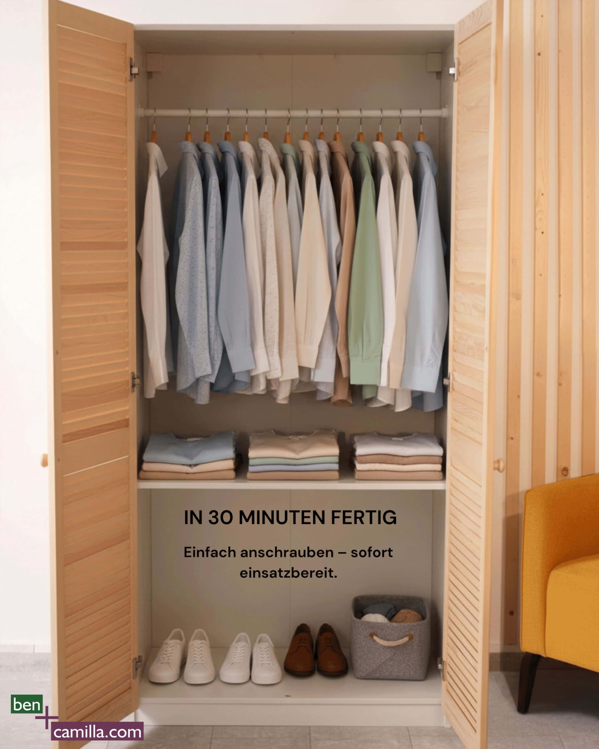 Lamellentüren Set passend zu IKEA Pax Kleiderschrank 201 cm Höhe | 2 STK. / Paar Schranktüren EINBAU FERTIG | Hochwertiges Massivholz unbehandelt