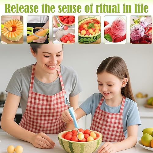 Miniatura 3 de Suuker Juego de cuchara de bola de melón, juego profesional de 4 en 1 de cuchillos de herramientas de tallado de frutas de acero inoxidable, Azul