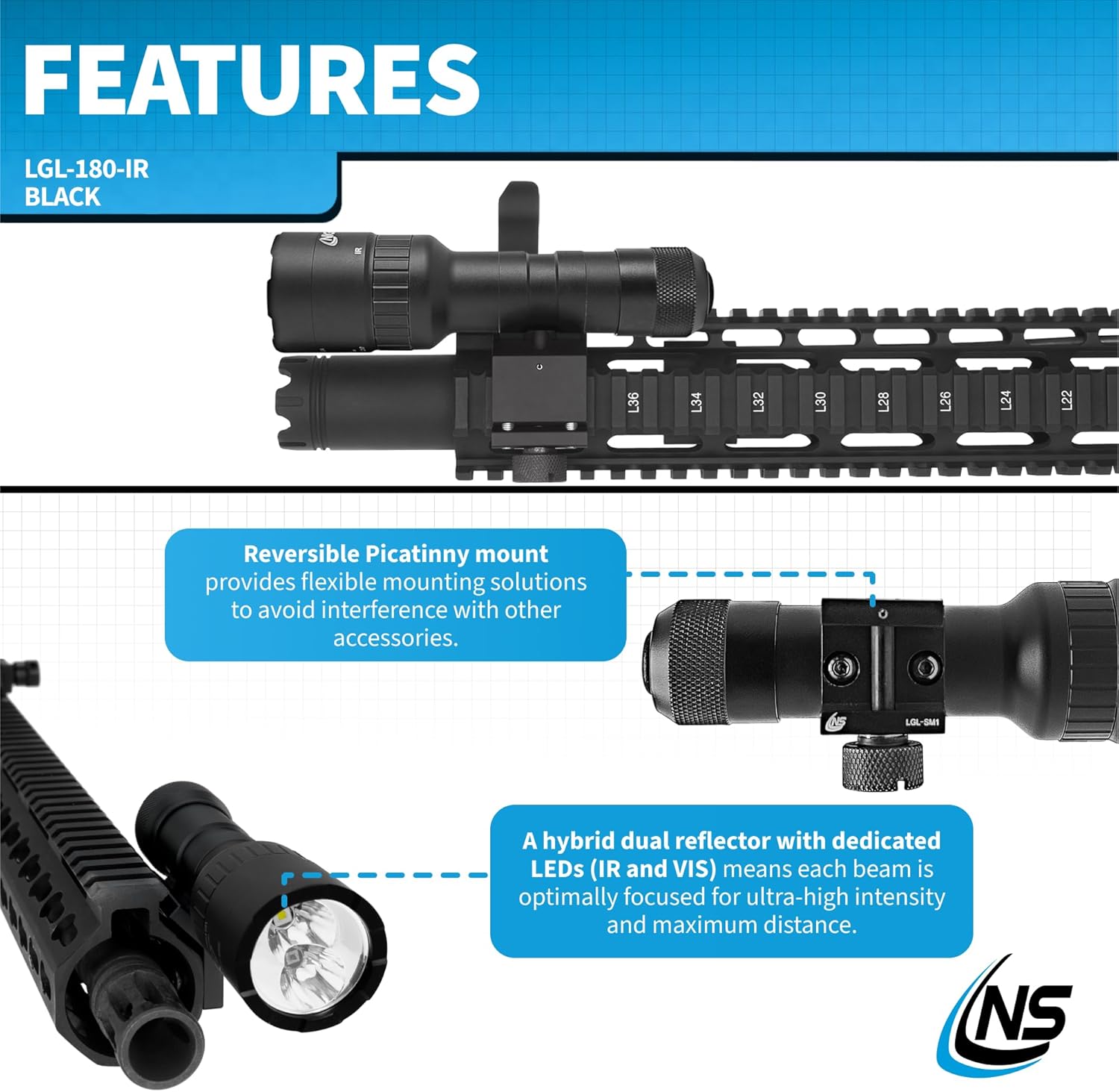 NightStick LGL-180-IR Long Gun Light 1100 Lumen Remote Pressure Switch