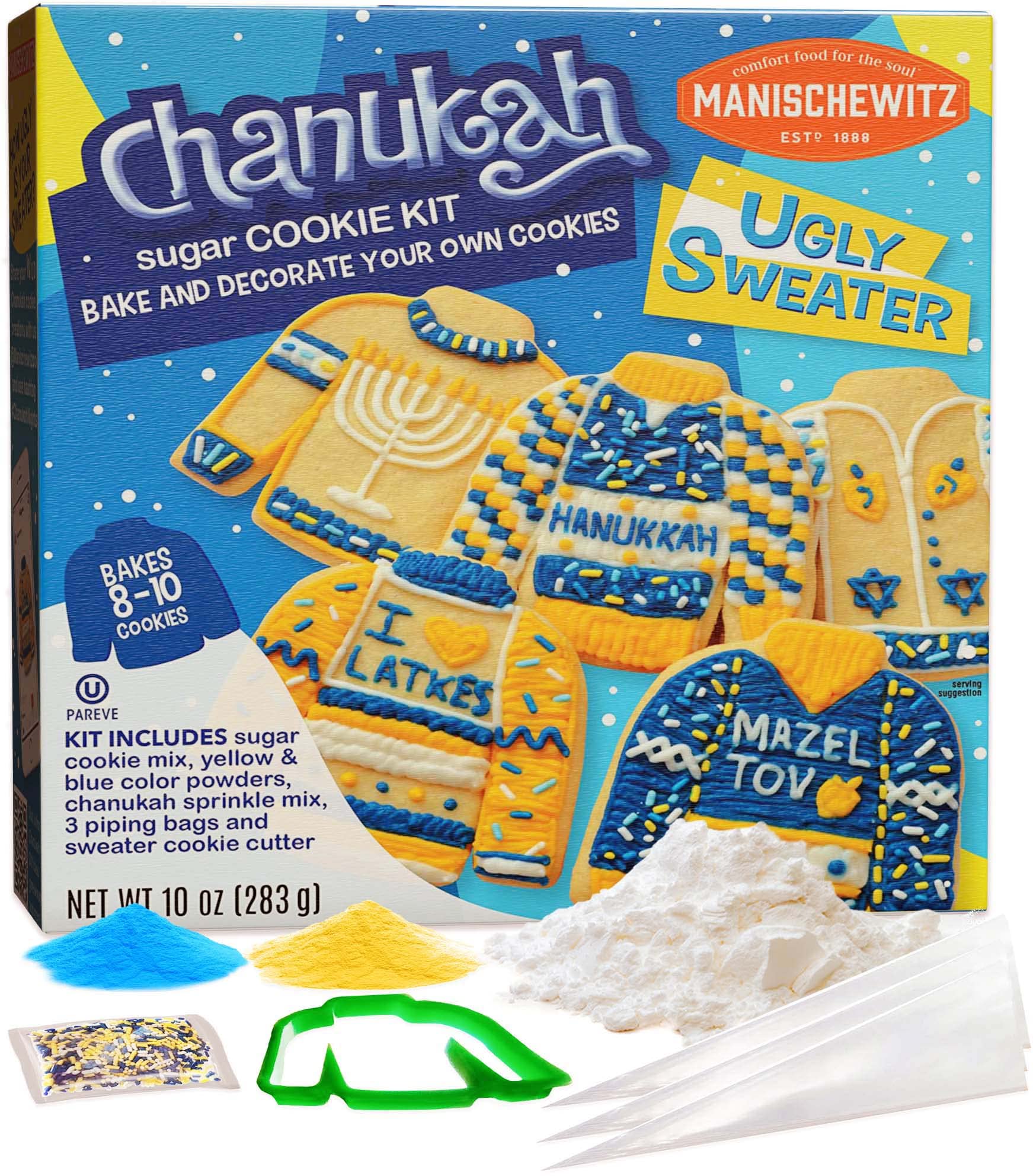 Manischewitz Chanukah Ugly Sweater Cookie Decorating Kit | Delicious, Easy to Prepare, Certified Kosher, Fun Hanukkah Activity for the Whole Family!