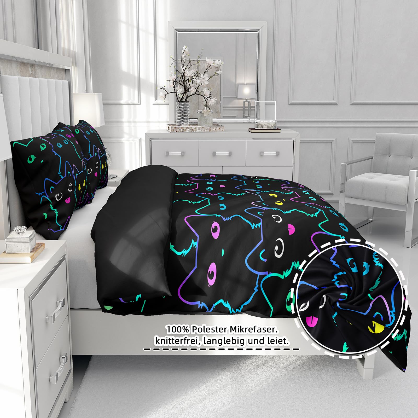 Juego de Ropa de Cama para Gatos, Bonito Juego de Ropa de Cama con Funda nórdica y Funda de Almohada (F, King（220x240cm）)