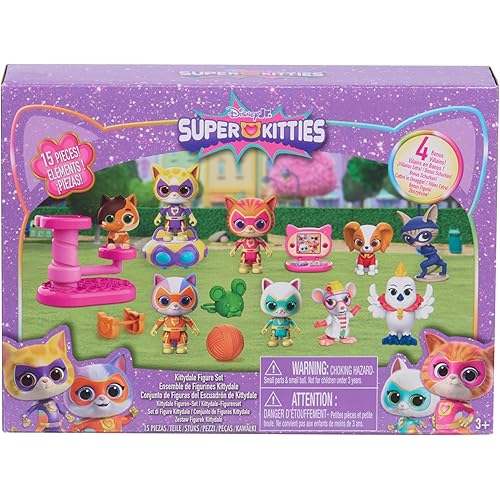 Disney Jr. SuperKitties Kittydale Figure Set with Accessories, 15-Pieces, Collectible Figurines, Amazon Exclusive, Toy for Fans, Girls, Kids, Ages 3 and Up by Just Play