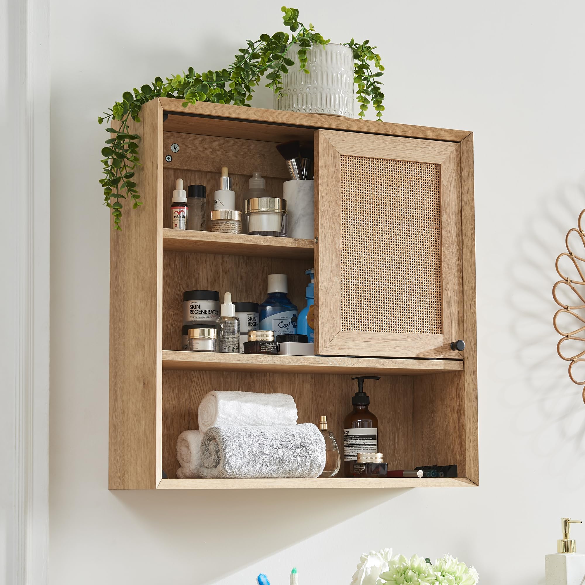 Amazon.com: RedLemon Natural Rattan Bathroom Wall Cabinet - Modern Boho ...