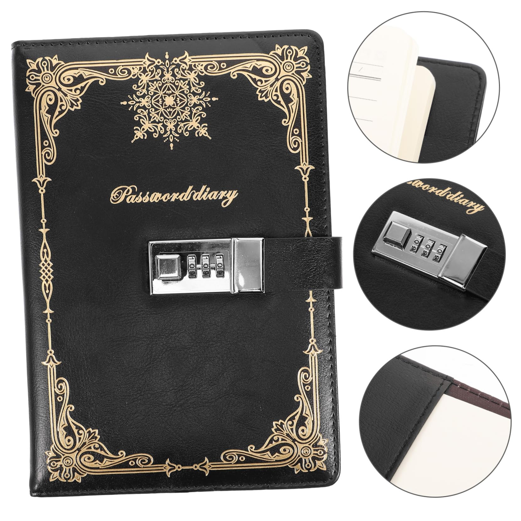 SHOWERORO Tagebuch Mit Zahlenschloss Vintage Pu-einband Notizbuch Blanko-blätter Zum Schreiben Zeichnen Und Skizzieren