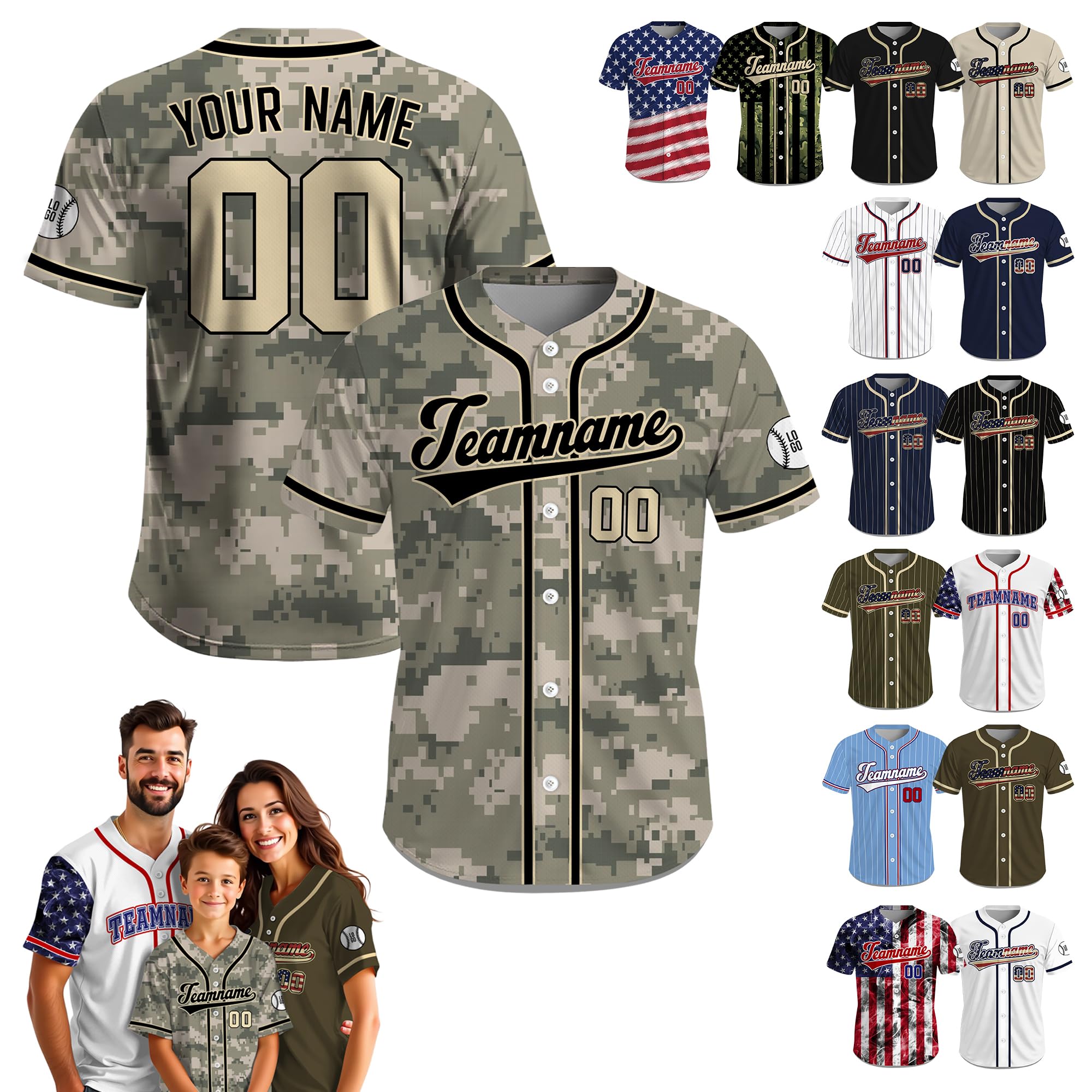 Custom Baseball Jersey – Personalized Name, Number & Logo, Inspired Flag USA Baseball Jersey for Men, Women, Youth, and Kids