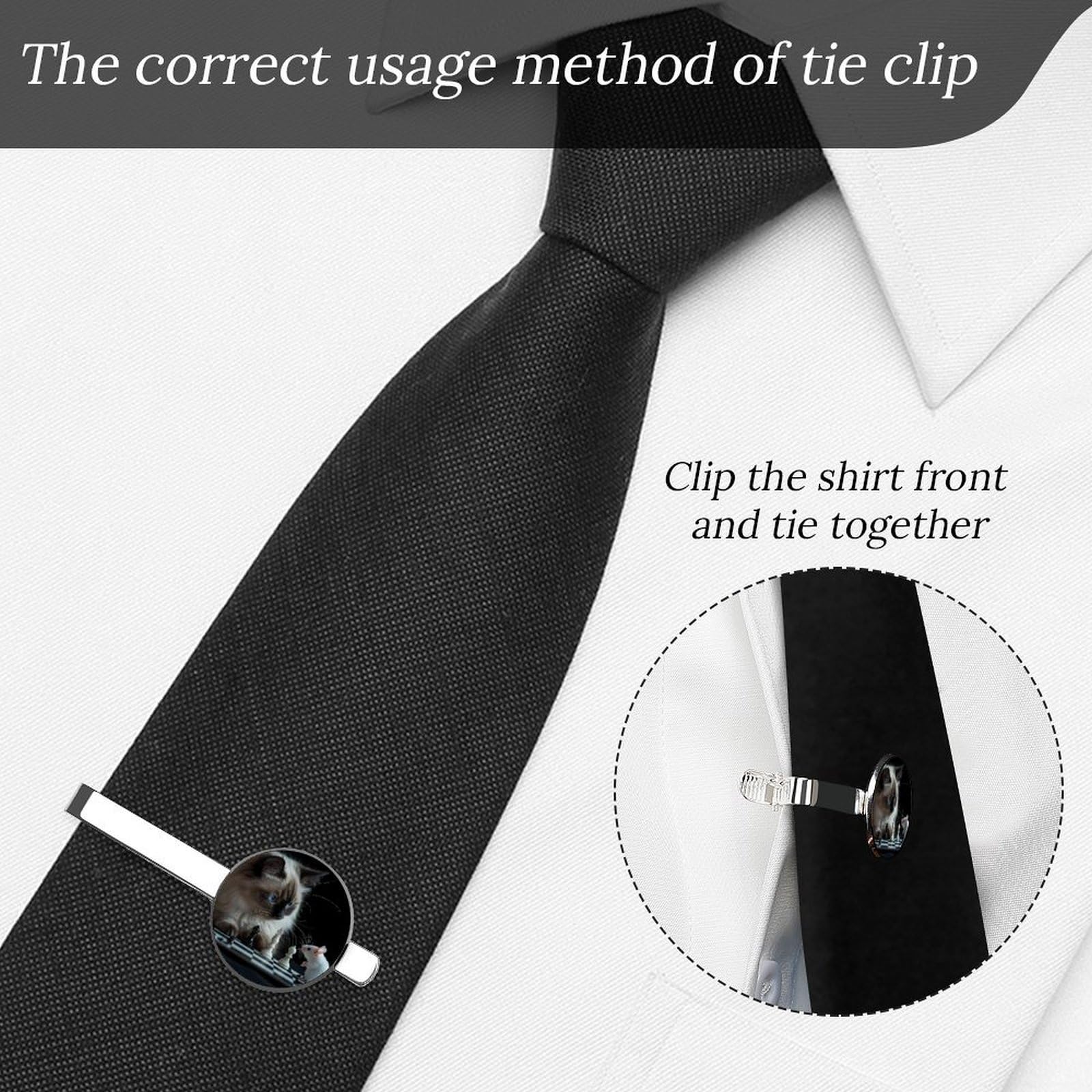 Lindos clips de corbata de gato y rata jugando al ajedrez para hombre, para corbata, para regalos de boda, negocios, 5,5 x 2,2 cm