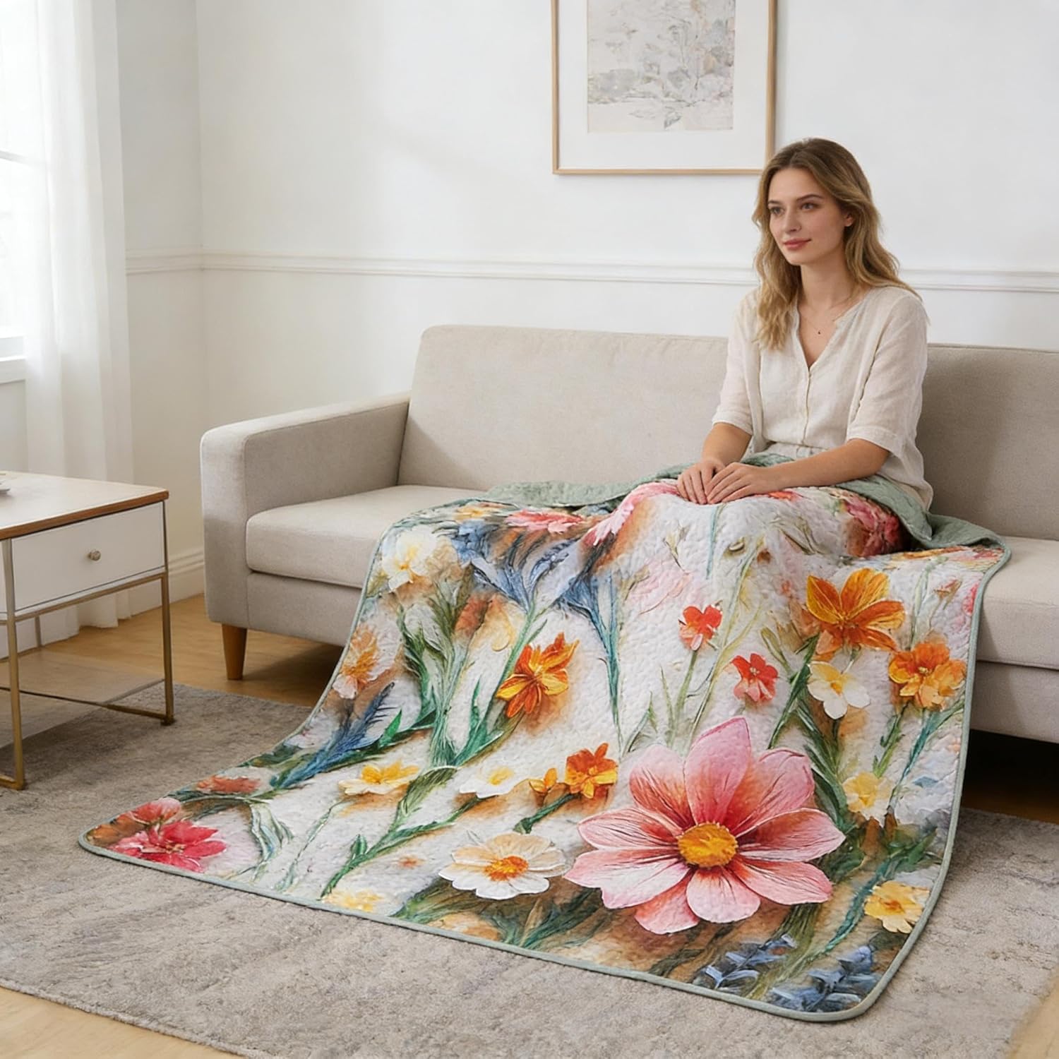 Boho Floral Quilt Set Queen Size, Lightweight Microfiber Bedspread Coverlet, Soft All Season Bedding with 2 Pillow Shams, Vintage Pink Botanical Flower Pattern (Daisy Pink, Queen)