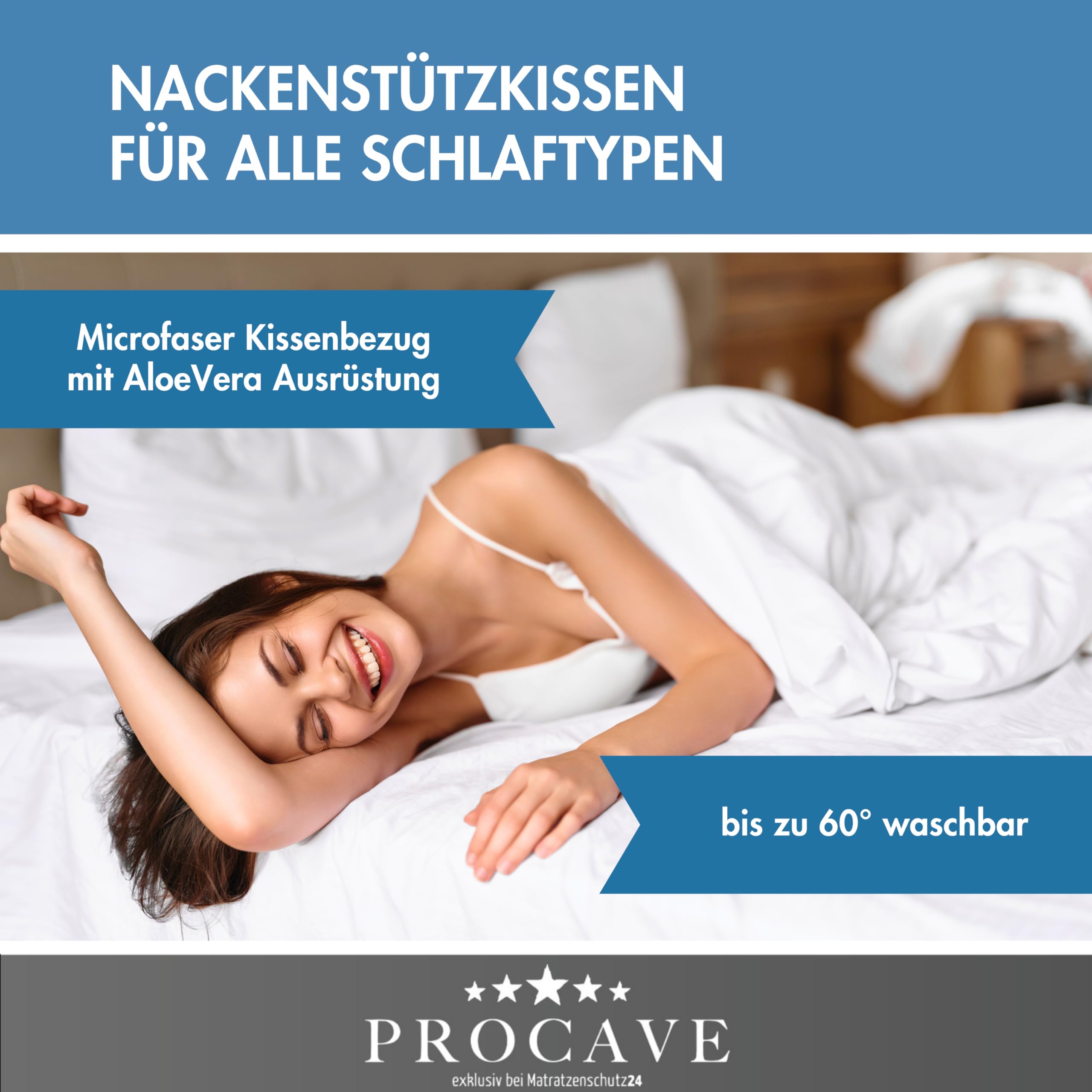 PROCAVE Nackenstützkissen Memory, viscoelastisches Kissen in 40x80cm Kopfkissen-Form, Abnehmbarer und waschbarer Kissenbezug mit AloeVera Ausrüstung, 100% aus Deutschland