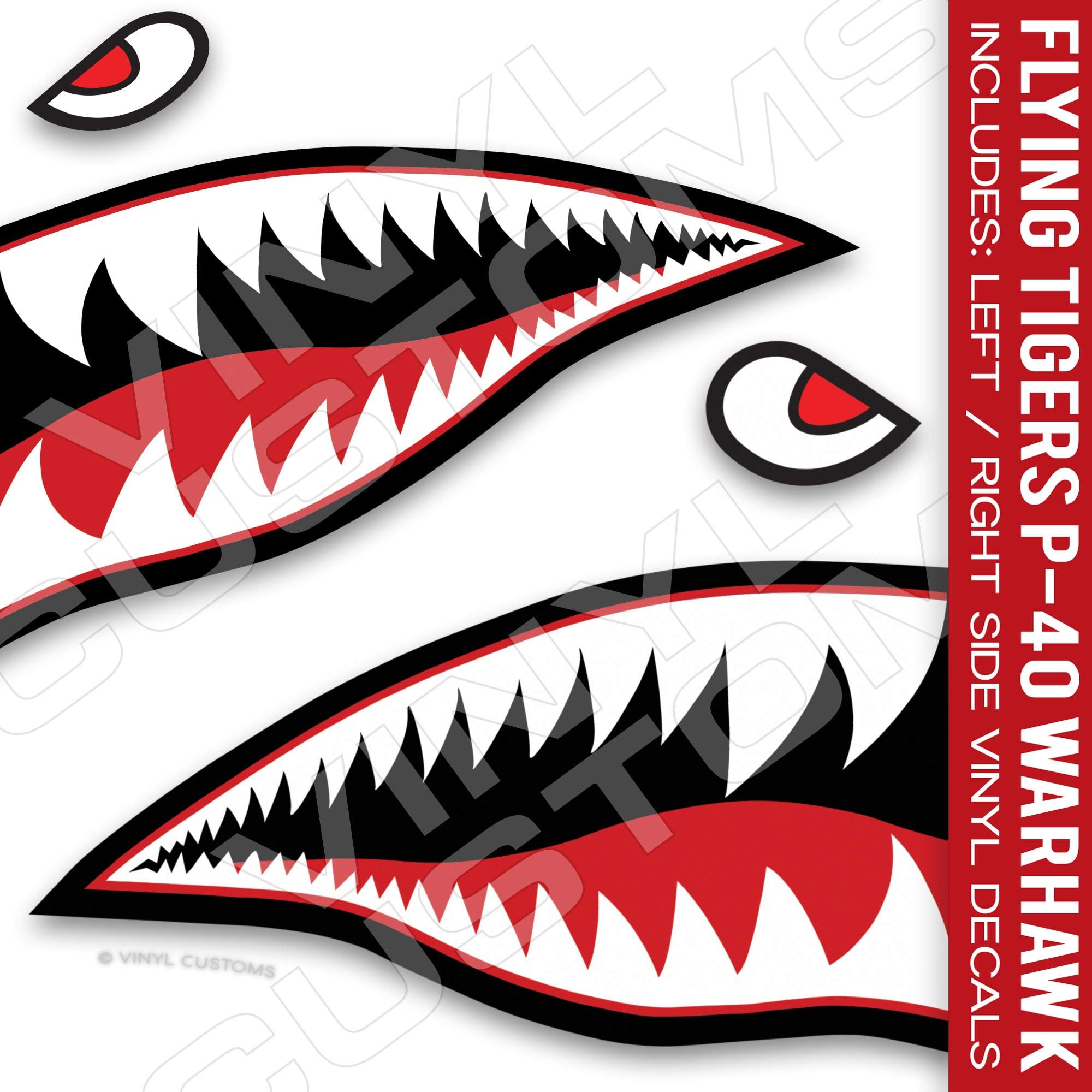 Flying Tigers Decals Shark Teeth Stickers P-40 Warhawk (3" inches - 3 Pair)