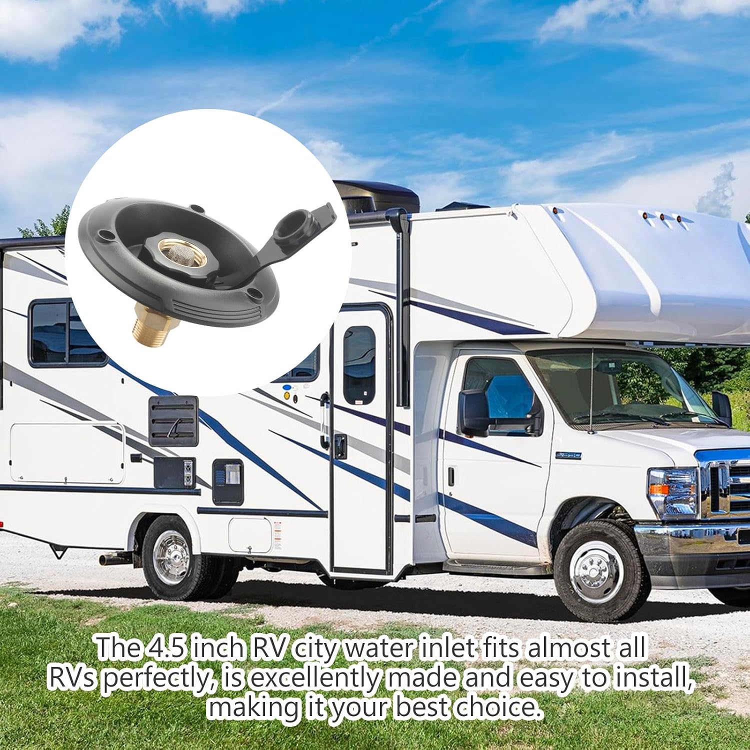 RV City Water Inlet with Check Valve,RV Hose Connection Cover, 1/2“ NPT Male Threads,Water Inlet Replacement for RV,Camper,Trailer,Marine,Screws Included（4.5 Inch）