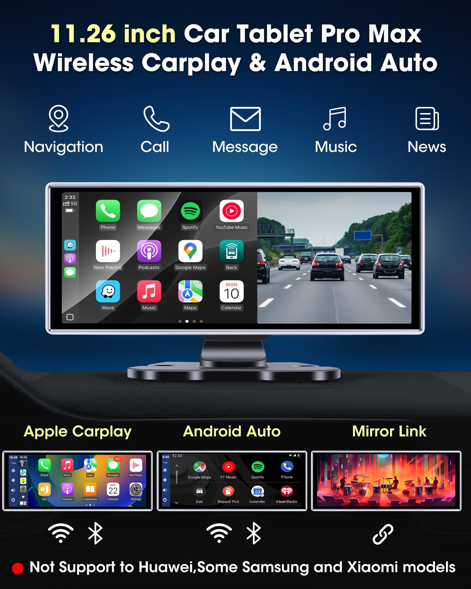 Tela Apple Carplay de 11,26 polegadas para carro Atualização 2024