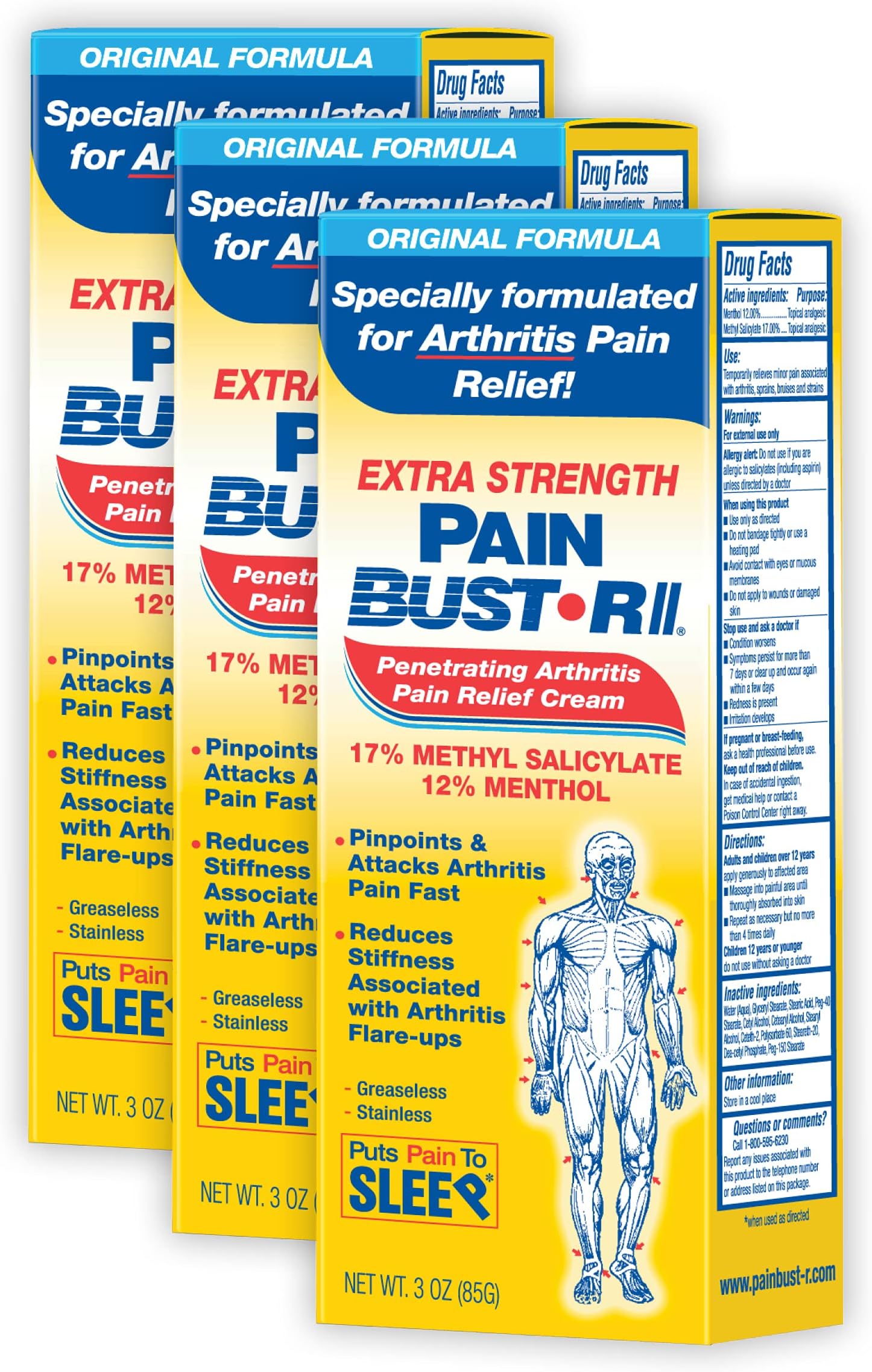 Arthritis Pain Relief Cream - Fast Acting Non-Greasy Deep Penetrating Warming Relief for Joint and Muscle Pain & Aches (Pack of 3)
