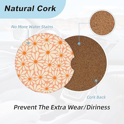 Miniatura 4 de Posavasos florales naranjas para portavasos de automóvil, paquete de 2 posavasos de automóvil para automóvil, posavasos absorbentes de cerámica con