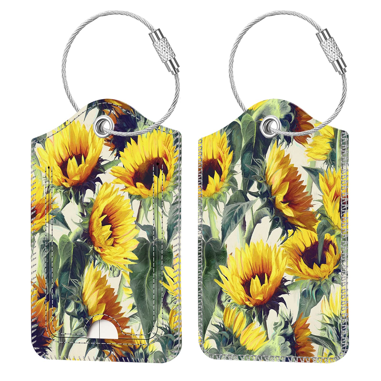 Fintie Luggage Tags Privacy Cover ID Label for Travel Bag Suitcase | with Stainless Steel Loop and Address Card, Starry Night, Sunflower