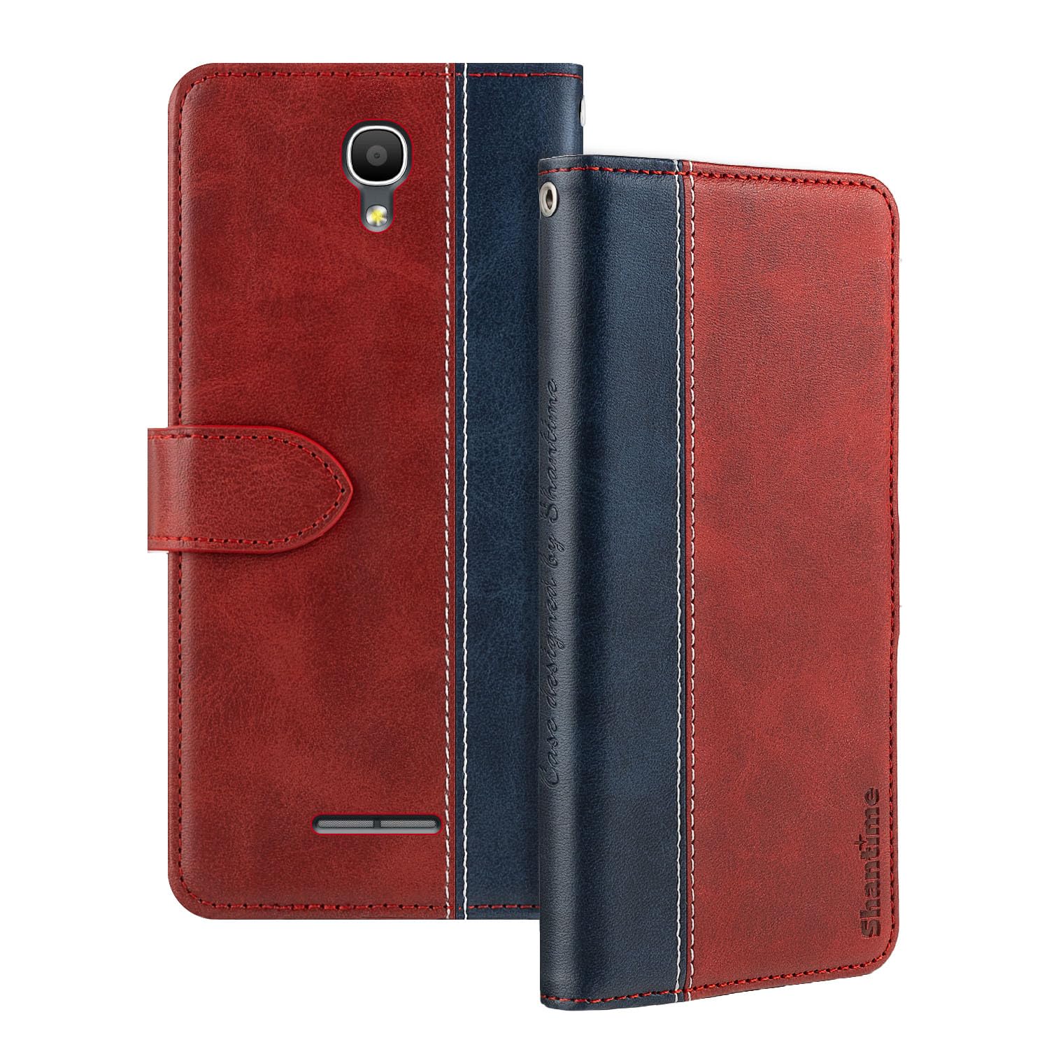 Leather Flip Case Compatible with Alcatel Pop 4+ Case with Card Holder RFID Blocking Magnetic Kickstand Slim Fit Business Protective Cover(Red)