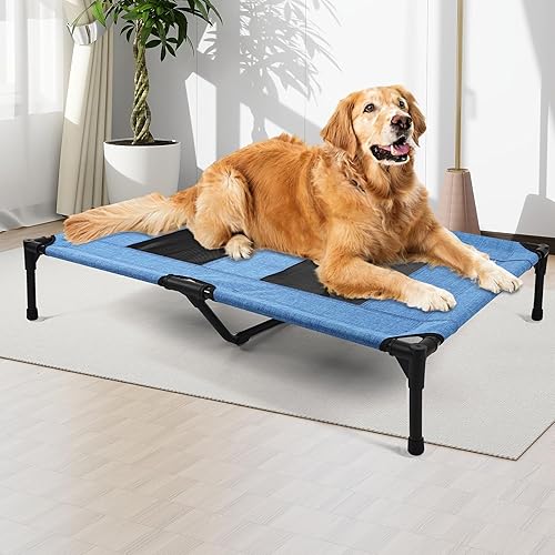 Miniatura 17 de Cama elevada para exteriores para perros, cuna elevada portátil con refrigeración, cama lavable para mascotas, perros grandes, color negro