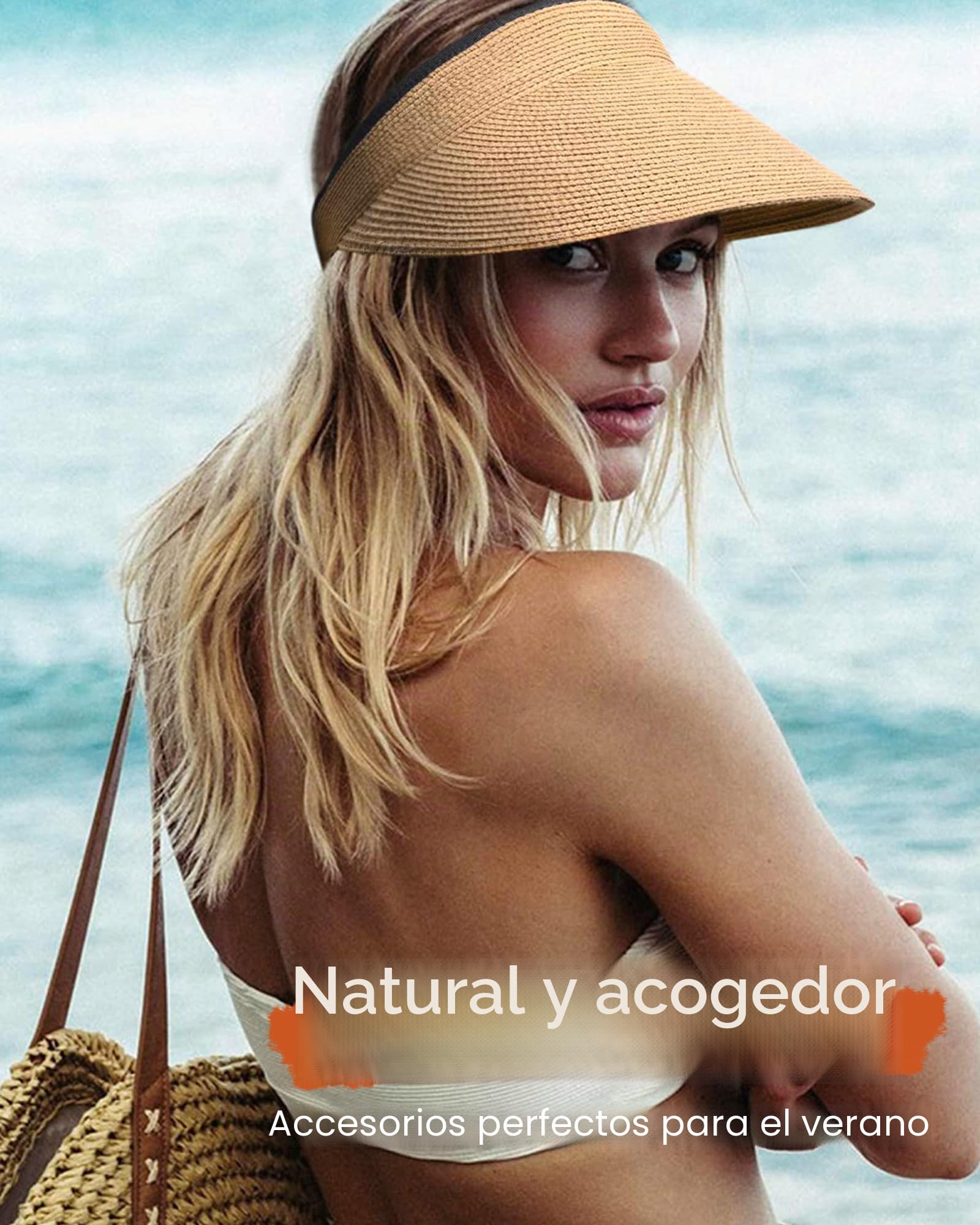 FURTALK Sombrero de Sol de Paja Plegable de ala Ancha con Visera UPF 50+ para Mujer