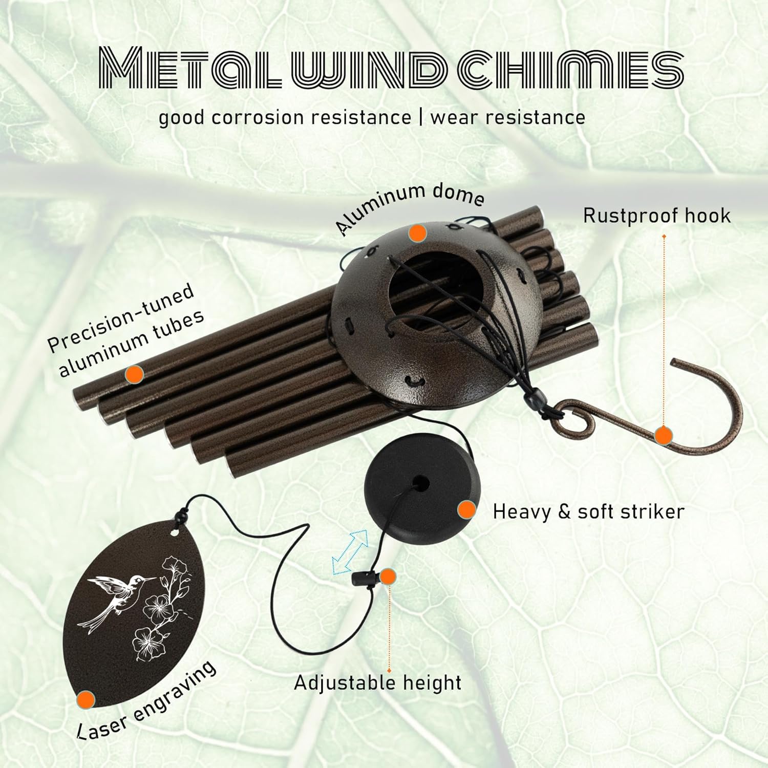 Personalized Tree of Life Wind Chime - Memorial Gifts - Deep Melody - Outdoor Metal Wind Chimes - Brown