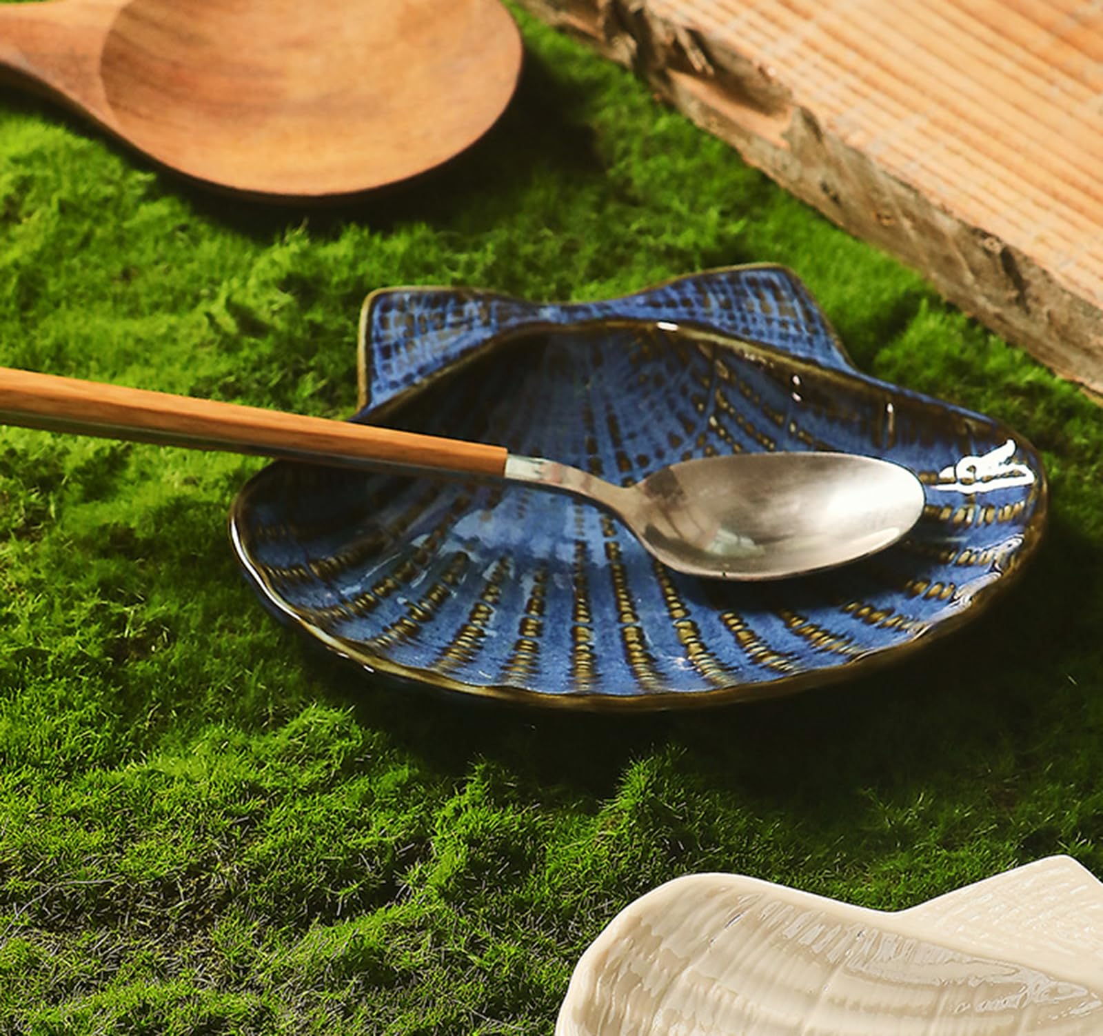 Repose-cuillère en céramique de coquille de pétoncle-plateau d'anneau
