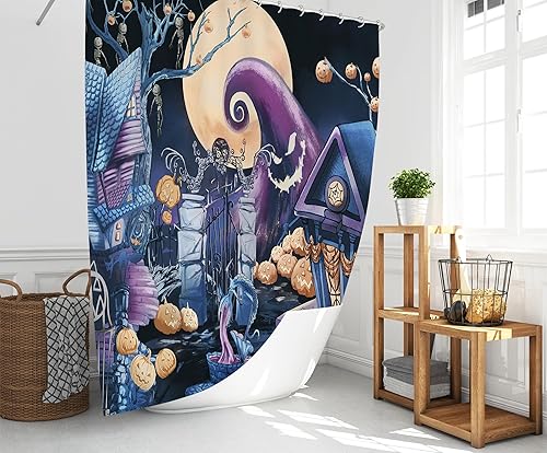 Miniatura 5 de Allenjoy Cortina de ducha de pesadilla de Halloween de 72 x 72 pulgadas para juegos de baño, decoración de baño, decoración de baño, decoración