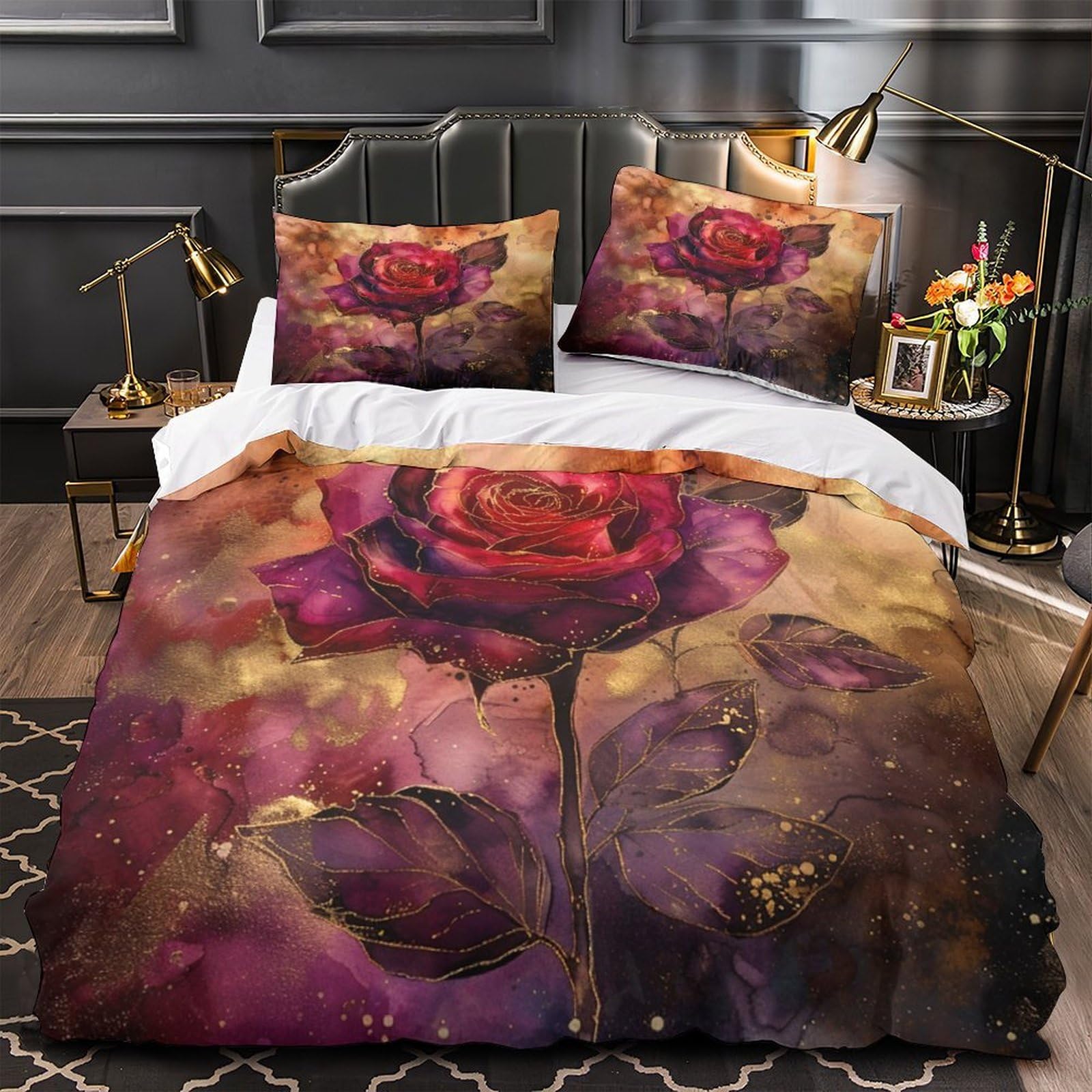 Housse de couette hypoallergique 3D rose violette avec fermeture éclair pour lit simple