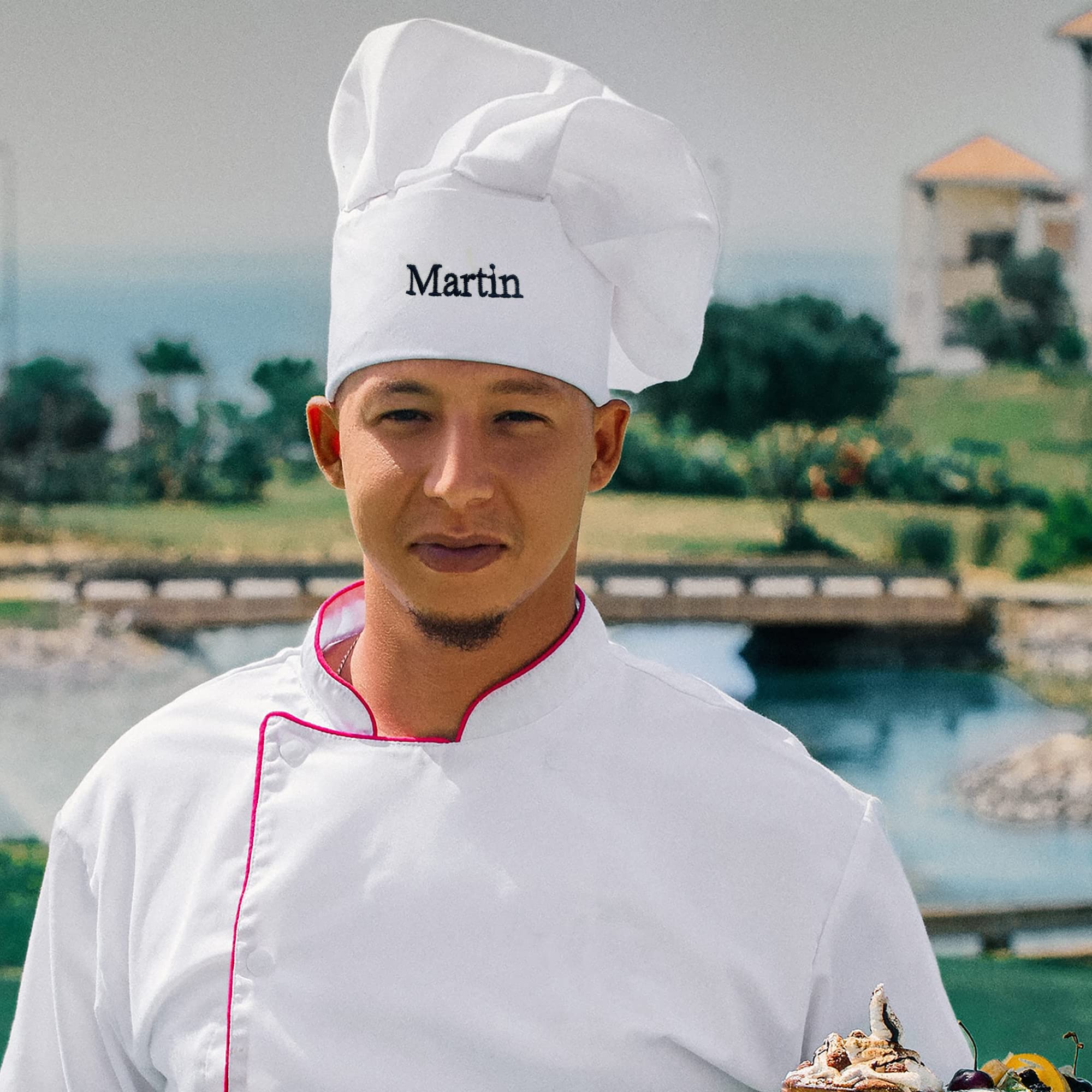 Personalisierter Kochmantel Kurzarm Kochhemd mit Kochmütze Custom Restaurant Arbeitsuniform Food Service Kochjacke