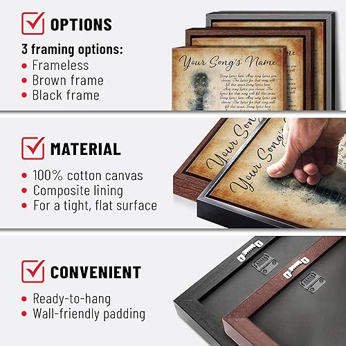 Vista 206 de H-DEWALL Letras de canciones personalizadas con marco, arte de pared musical personalizado para él, decoración sentimental y regalo inspirador