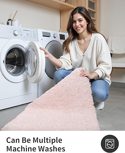 Miniatura 5 de ILANGO Alfombra de baño rosa de 48 x 24 pulgadas, antideslizante y súper absorbente, extra gruesa, suave, lavable para el suelo, alfombra de baño de