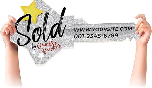 SPEEDYORDERS Real Estate Closing Cartel personalizado para nuevo propietario de vivienda, estilo plateado, se vende Key Sign Prop Realtor Key Prop
