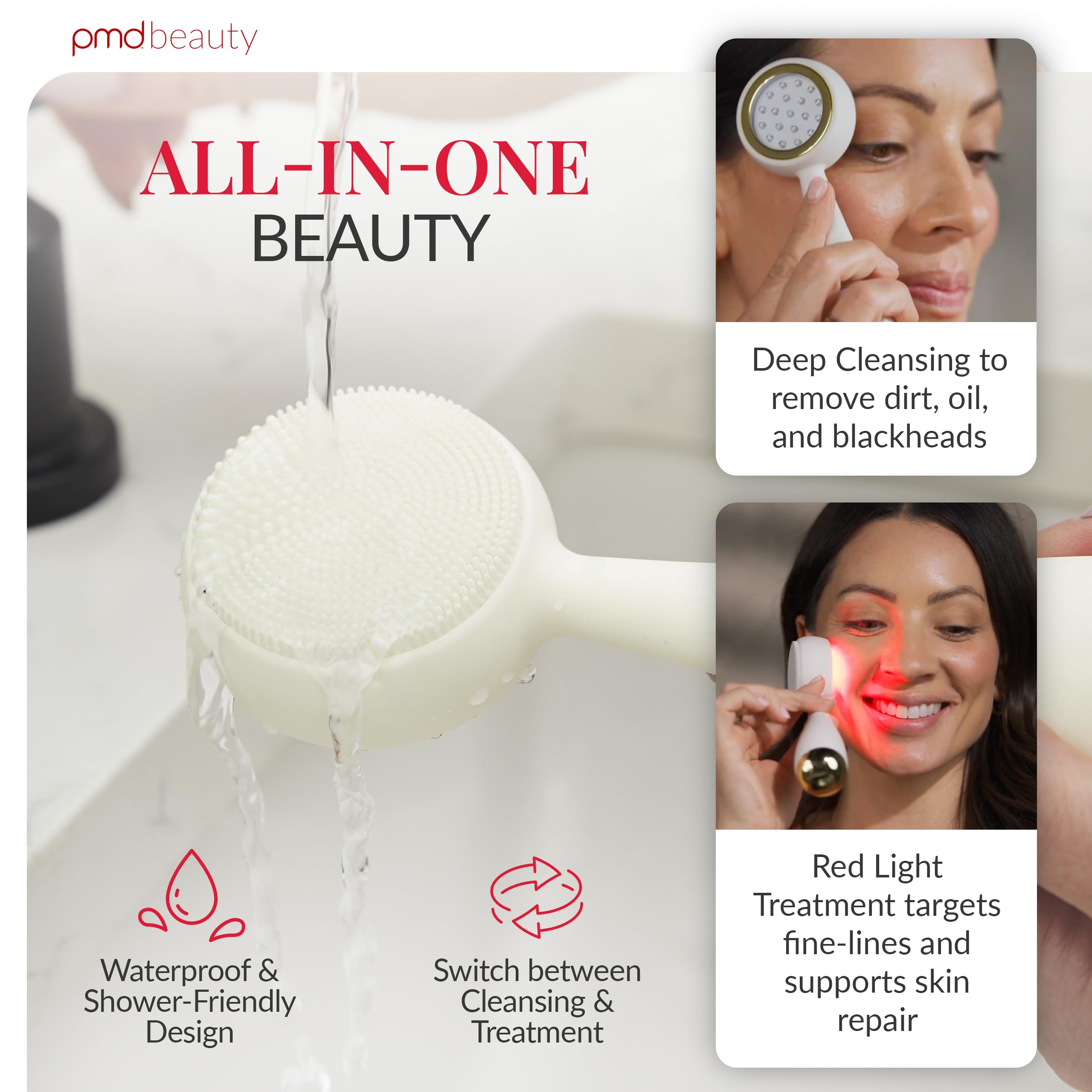 PMD LED Clean Facial Cleansing Brush with Blue LED Light – Waterproof Silicone Face Cleanser with Sonic Technology, Cream view 3