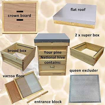 National Beehive – Assembled Pine Hive with 1 Brood Box & 2 Super Boxes – Complete Beekeeping Hive