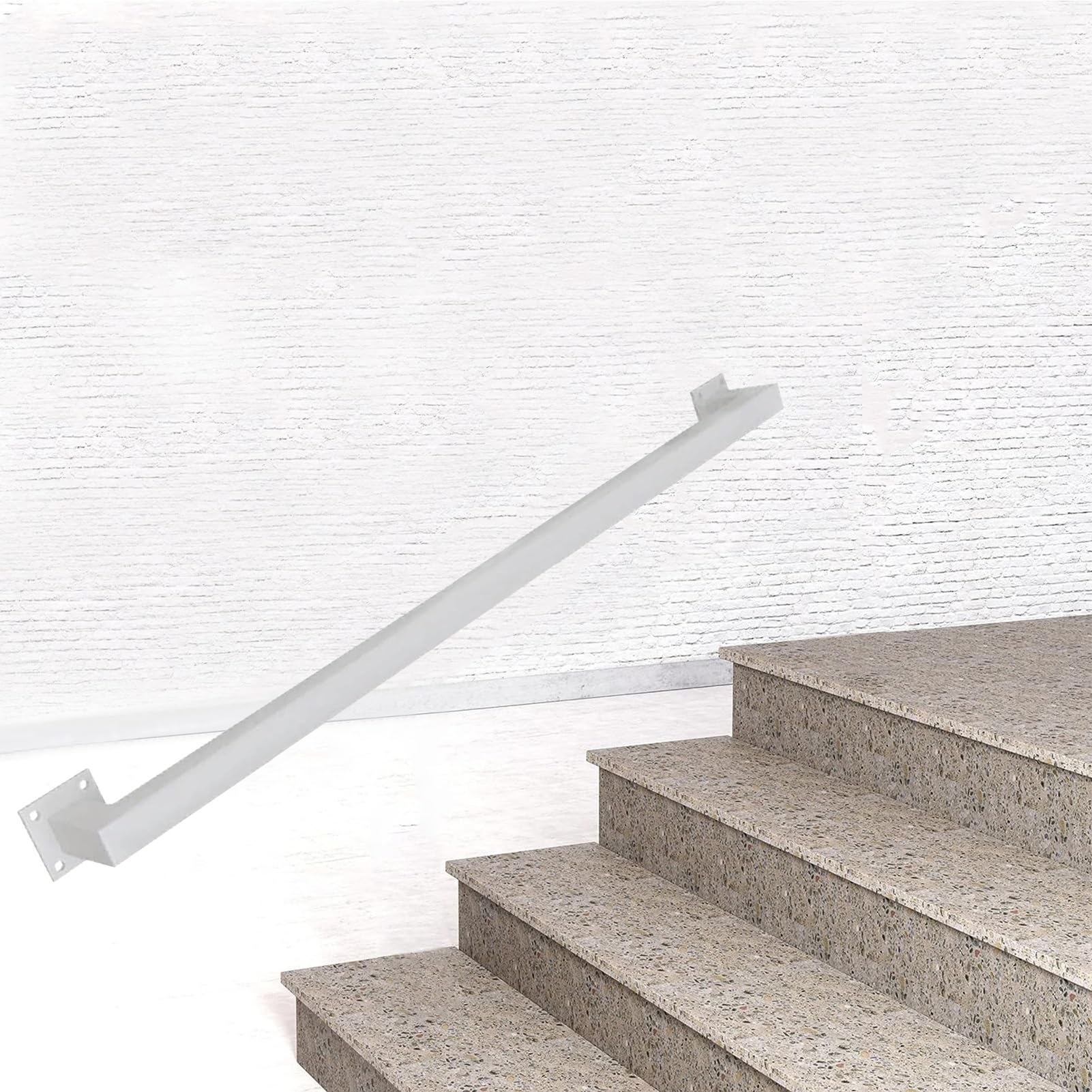 Attrex White Stair Handrail Bannister 30Cm - 600Cm Galvanized Iron Pipe Staircase Railing, Wall Mounted Black/White/Gold Industrial Square Pipe Balusters, Non-Slip Hand Rails(,14Ft/420Cm)