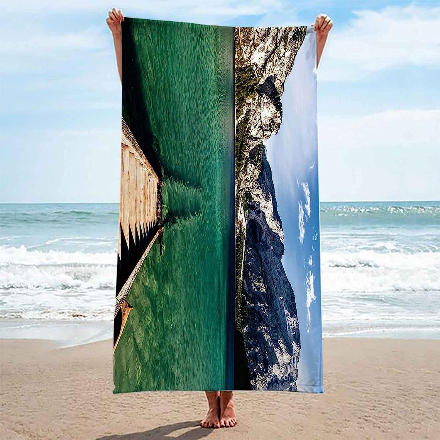 Telo Antisabbia Mare Coperta Da Spiaggia,Telo Mare Microfibra,Perfetto Per Lo Sport, Viaggi, Campeggio, Palestra, Piscina.Telo Mare Grande Paesaggio Del Lago Di Montagna Di Neve 150 X 200 Cm -1E1H+F7N