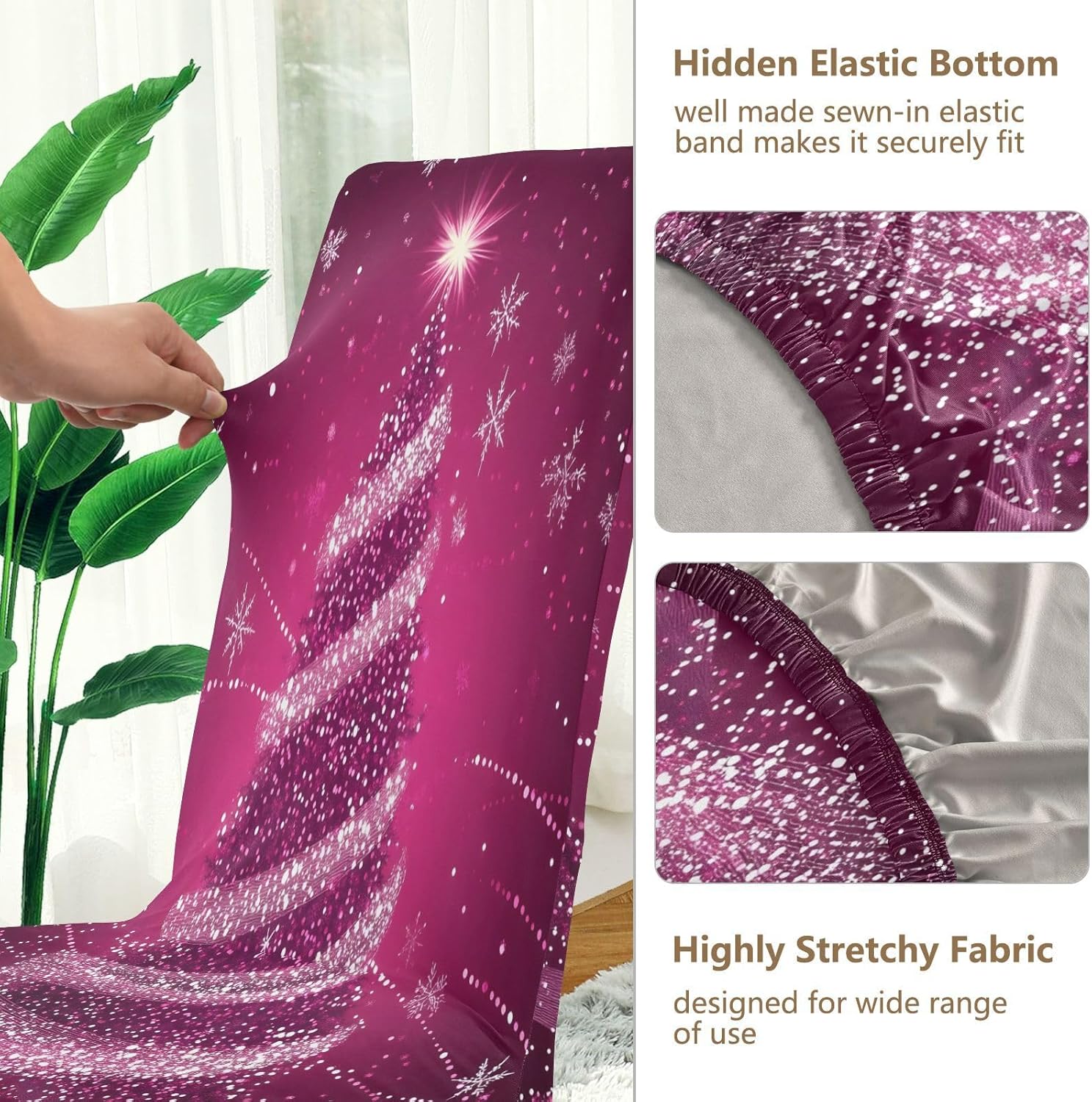 ALAZA Chair Covers for Dining Room, Purple Christmas Tree Stretch Chair Cover Sets Chair Protector Removable Washable for Ktichen Restaurant Hotel