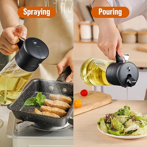 Miniatura 2 de hoforife Dispensador de aceite de oliva y vinagre de vidrio con tapas abatibles automáticas para cocina sin goteo, 27 onzas de vidrio de
