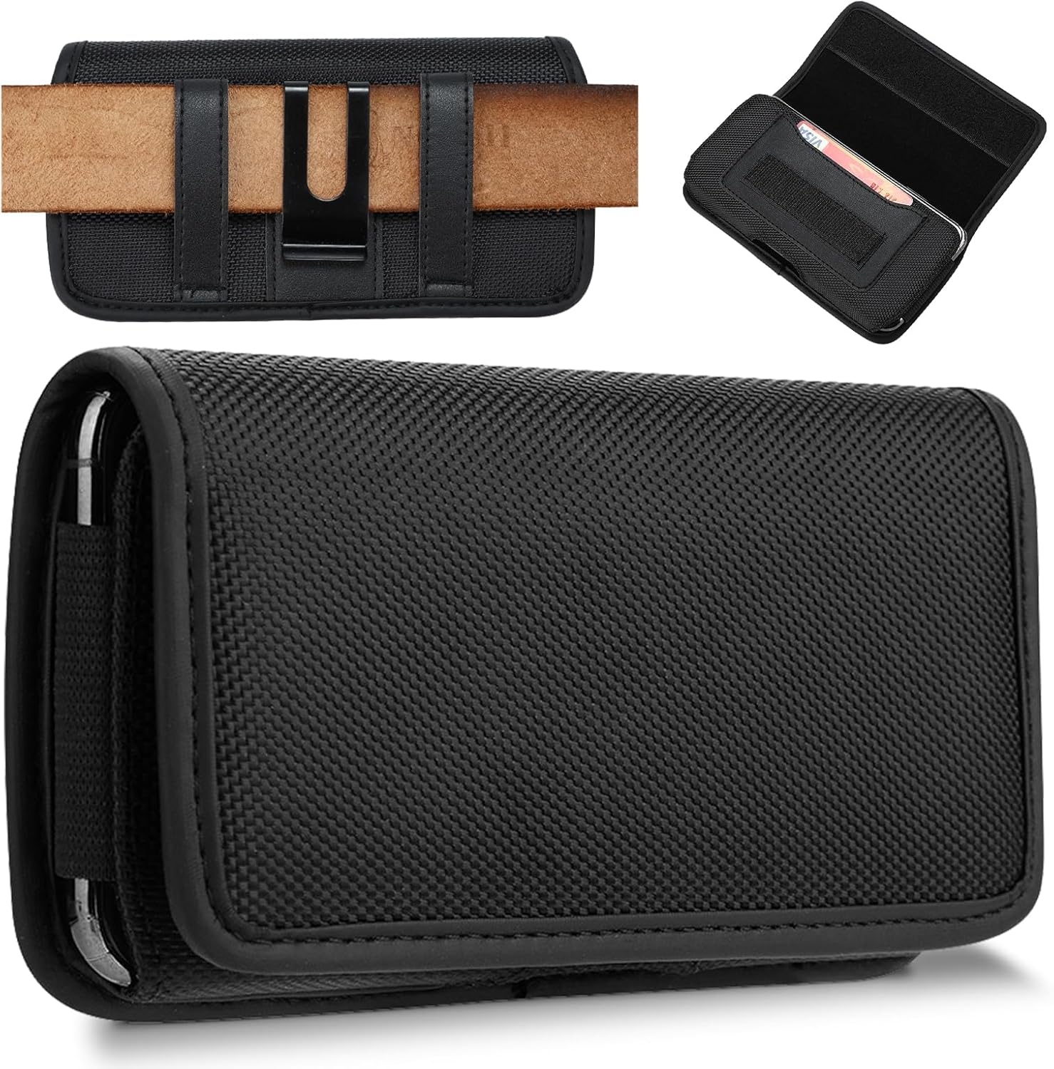 Nylon Phone Holster Compatible with iPhone 16/15/14/13/12 Pro Max & Plus,17 Air Models, Galaxy S24/S23/S21/S20 FE Cell Phone Belt Holder for Men, Black-2XL